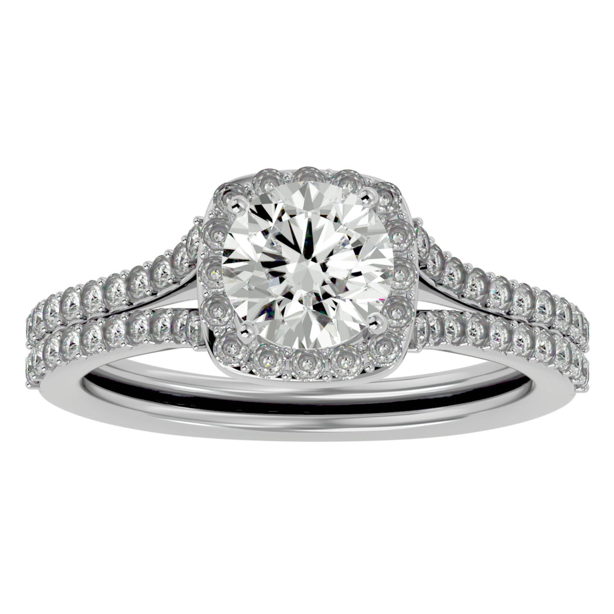 Inel de Logodnă cu Moissanite Halo Etern Pavé de 1.78 ct din Platina - Castelo.ro