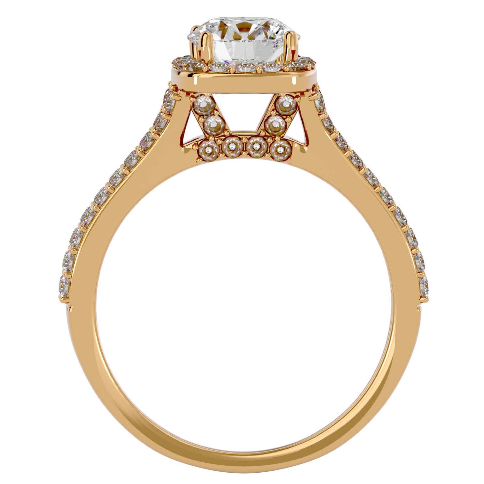 Inel de Logodnă cu Moissanite Halo Etern Pavé de 1.78 ct din 18k Aur Galben - Castelo.ro