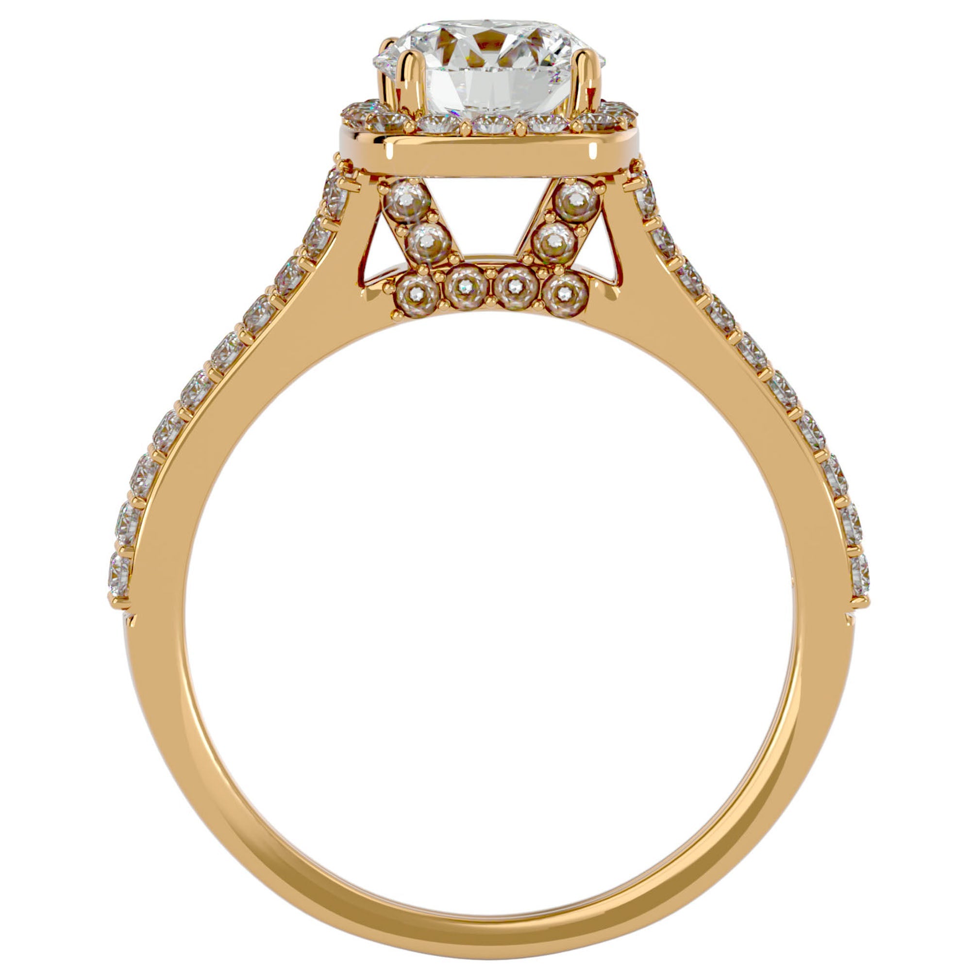 Inel De Logodnă Voile d'Ivoire cu Diamante Naturale Pavé de 1.78 ct din 18k Aur Galben - Castelo.ro