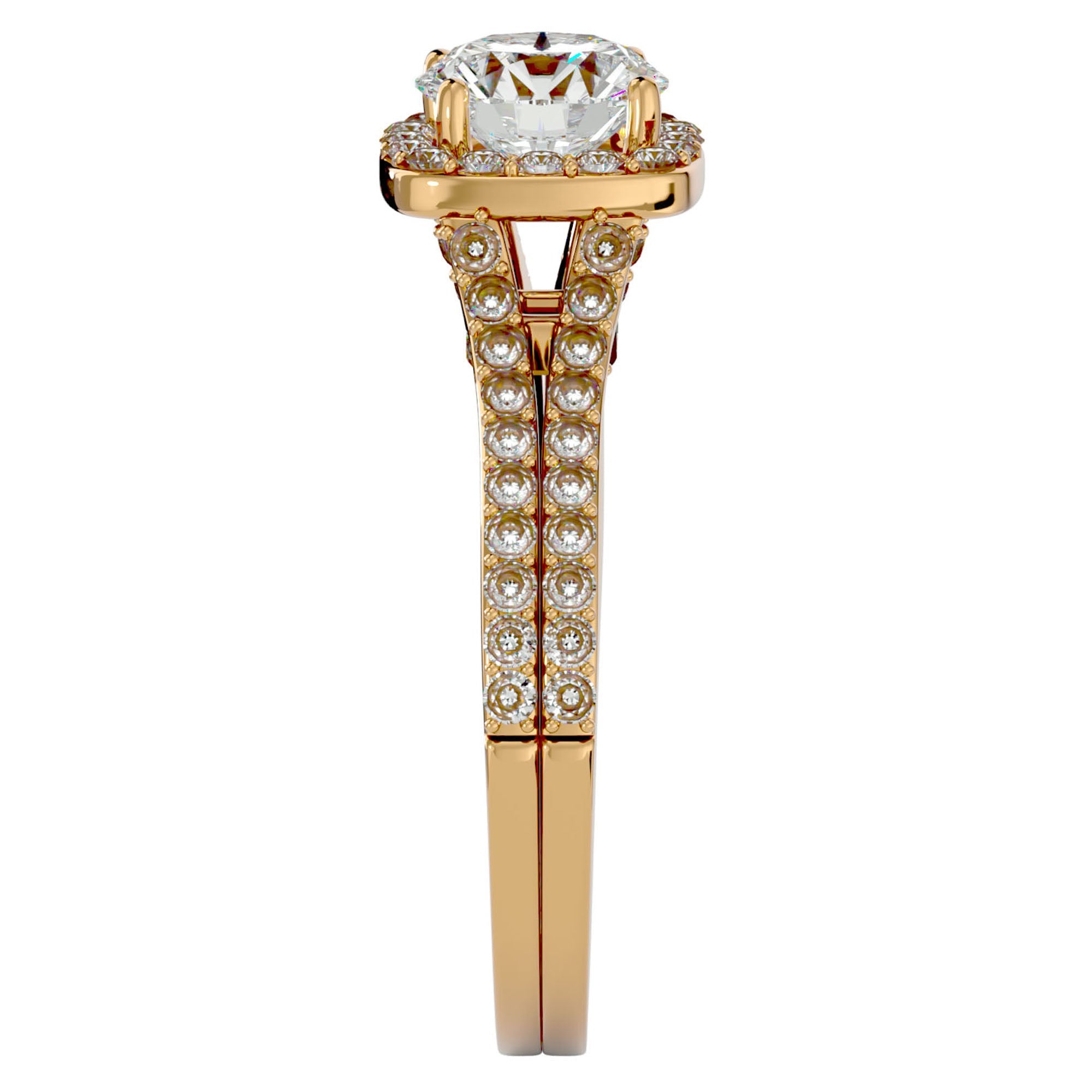 Inel de Logodnă cu Moissanite Halo Etern Pavé de 1.78 ct din 18k Aur Galben - Castelo.ro