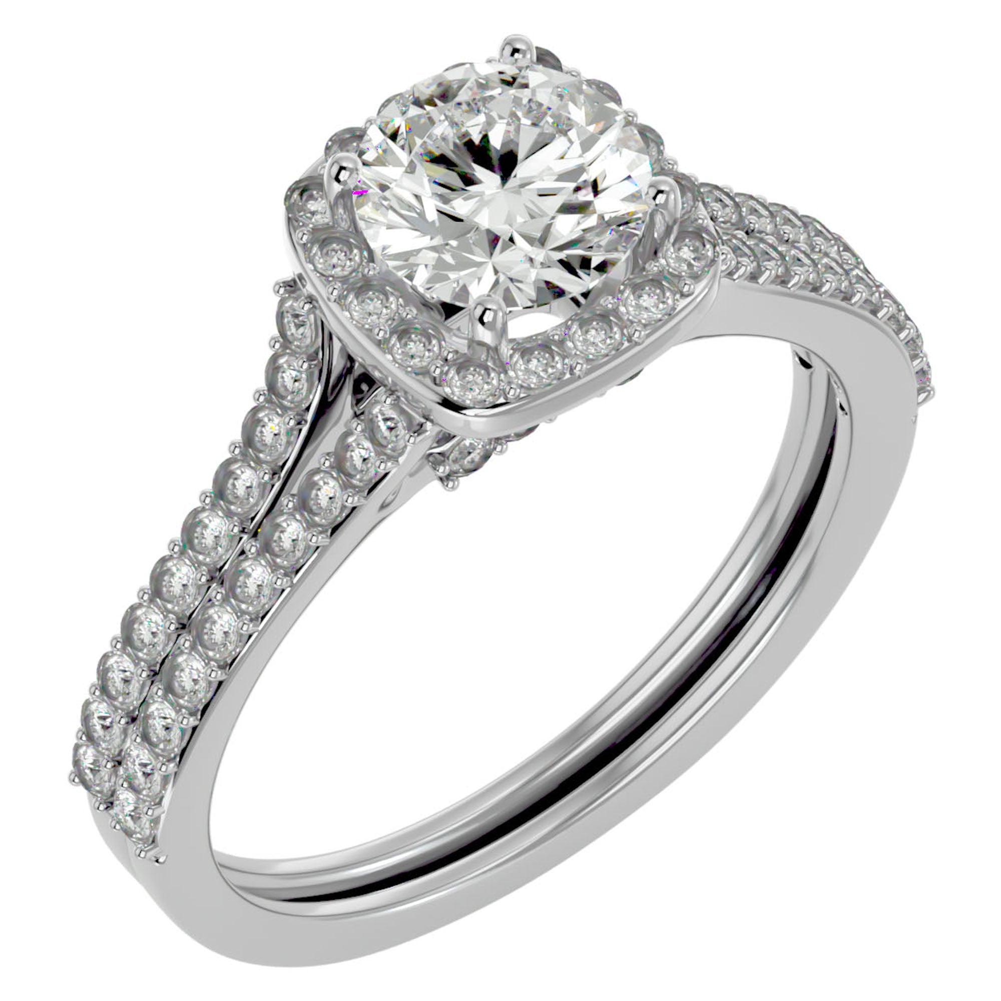 Inel de Logodnă cu Moissanite Halo Etern Pavé de 1.78 ct din Platina - Castelo.ro