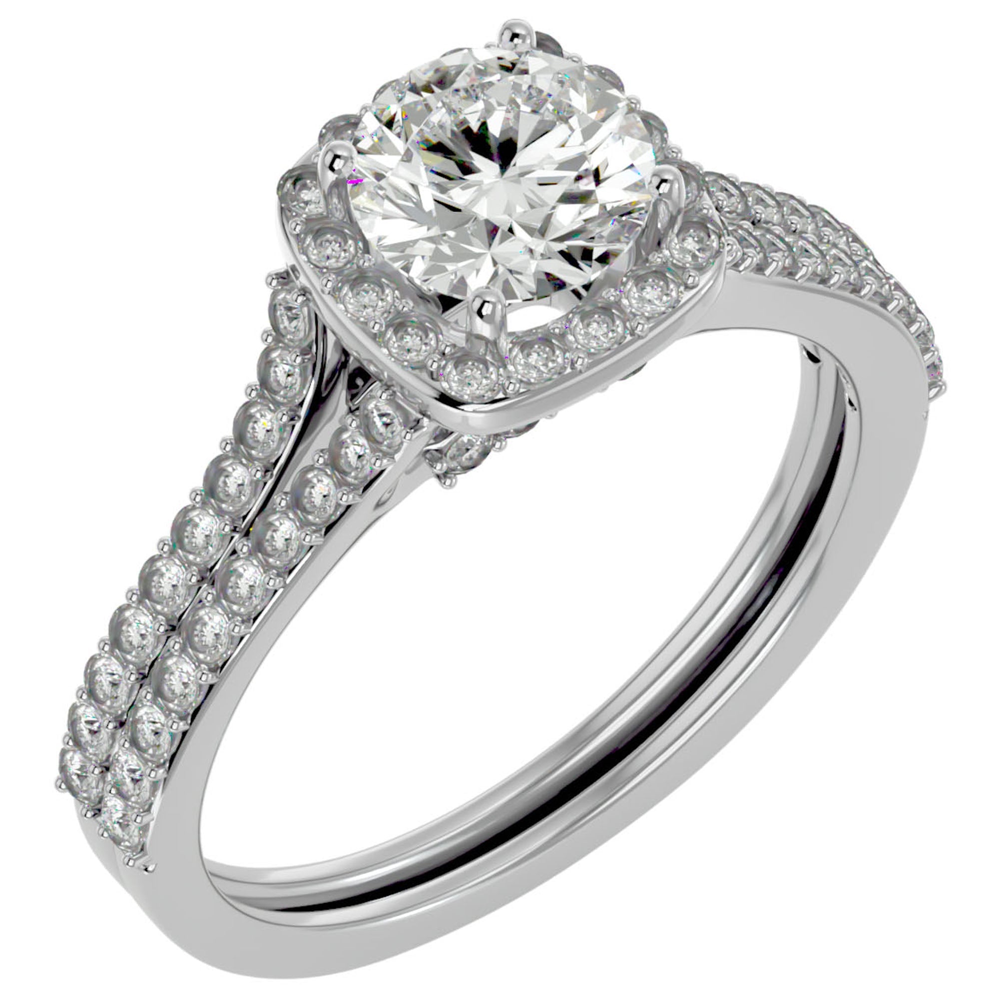 Inel De Logodnă Voile d'Ivoire din Aur 14k cu Moissanite Pavé de 1.78 ct din 14k Aur Alb - Castelo.ro