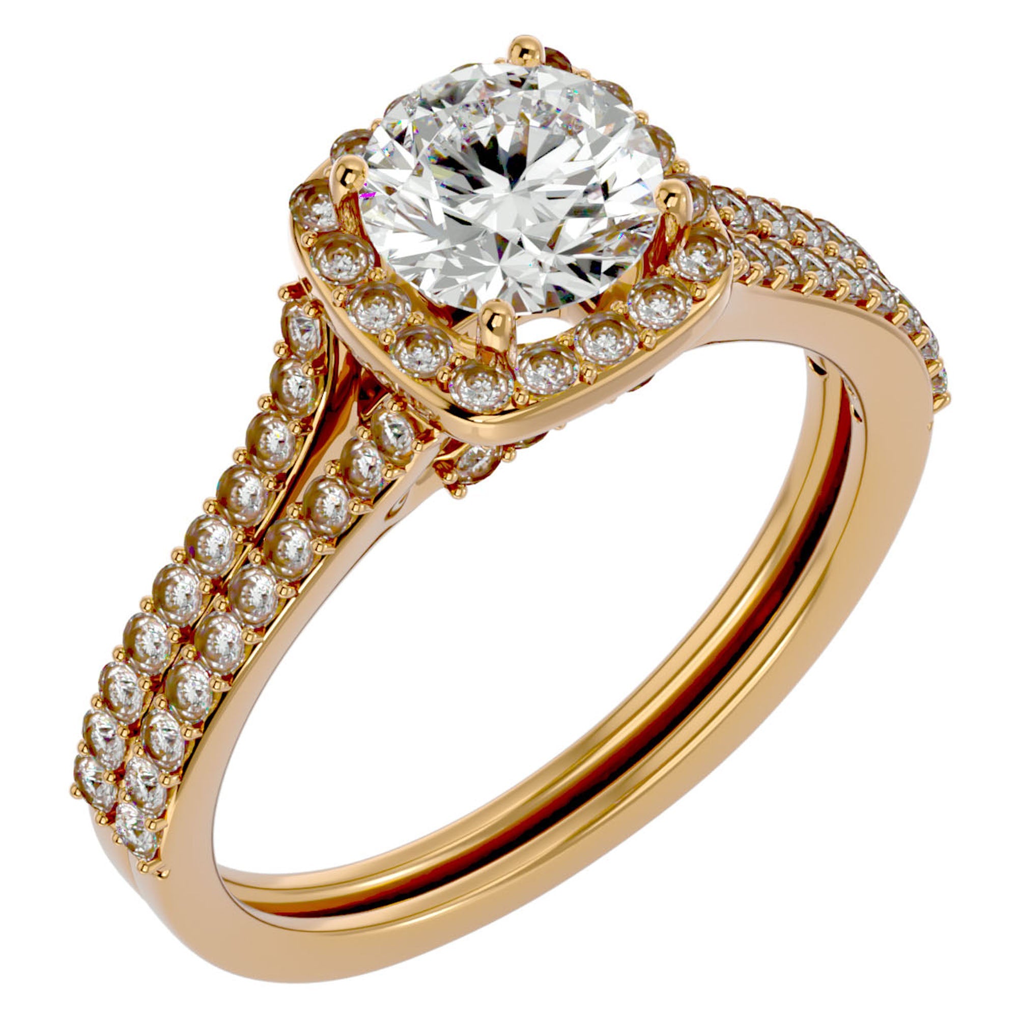 Inel de Logodnă cu Moissanite Halo Etern Pavé de 1.78 ct din 18k Aur Galben - Castelo.ro