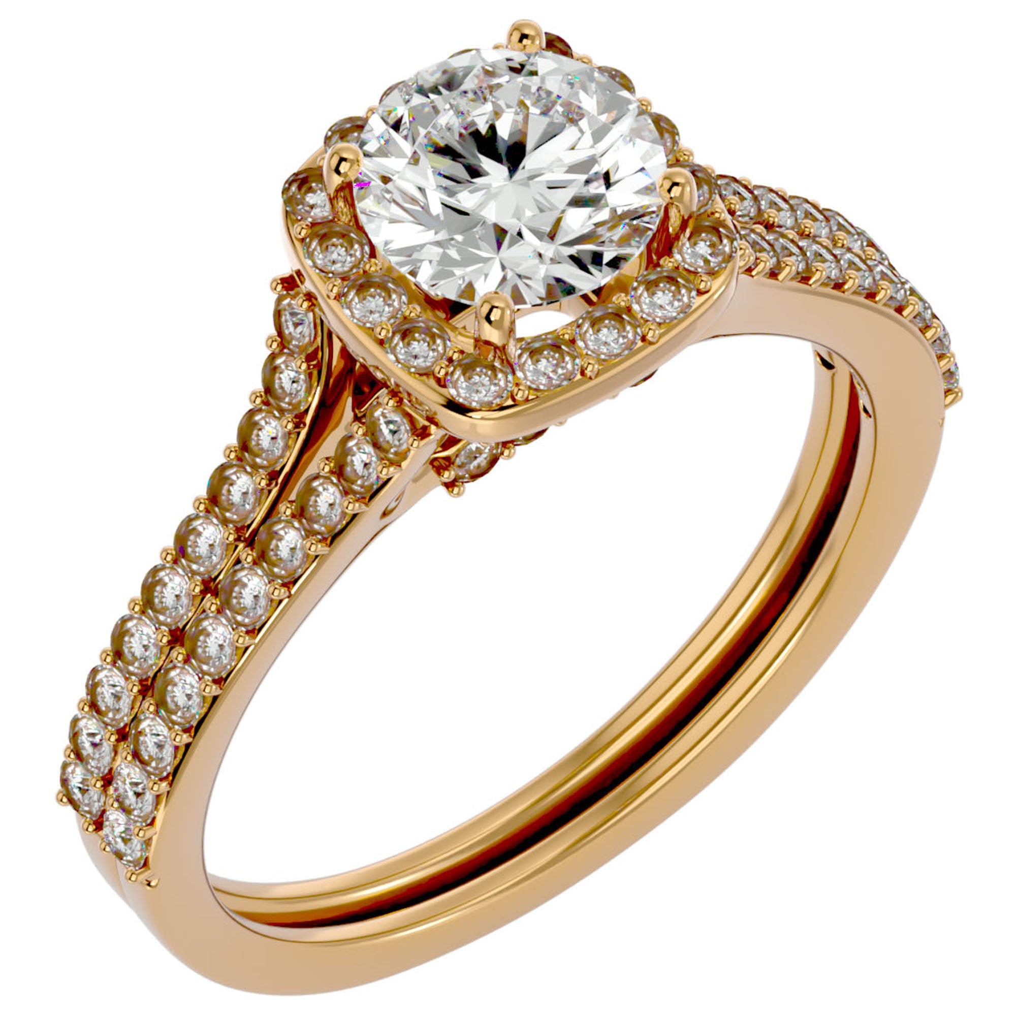 Inel De Logodnă Voile d'Ivoire din Aur 14k cu Diamante Create în Laborator Pavé de 1.78 ct din 14k Aur Galben - Castelo.ro