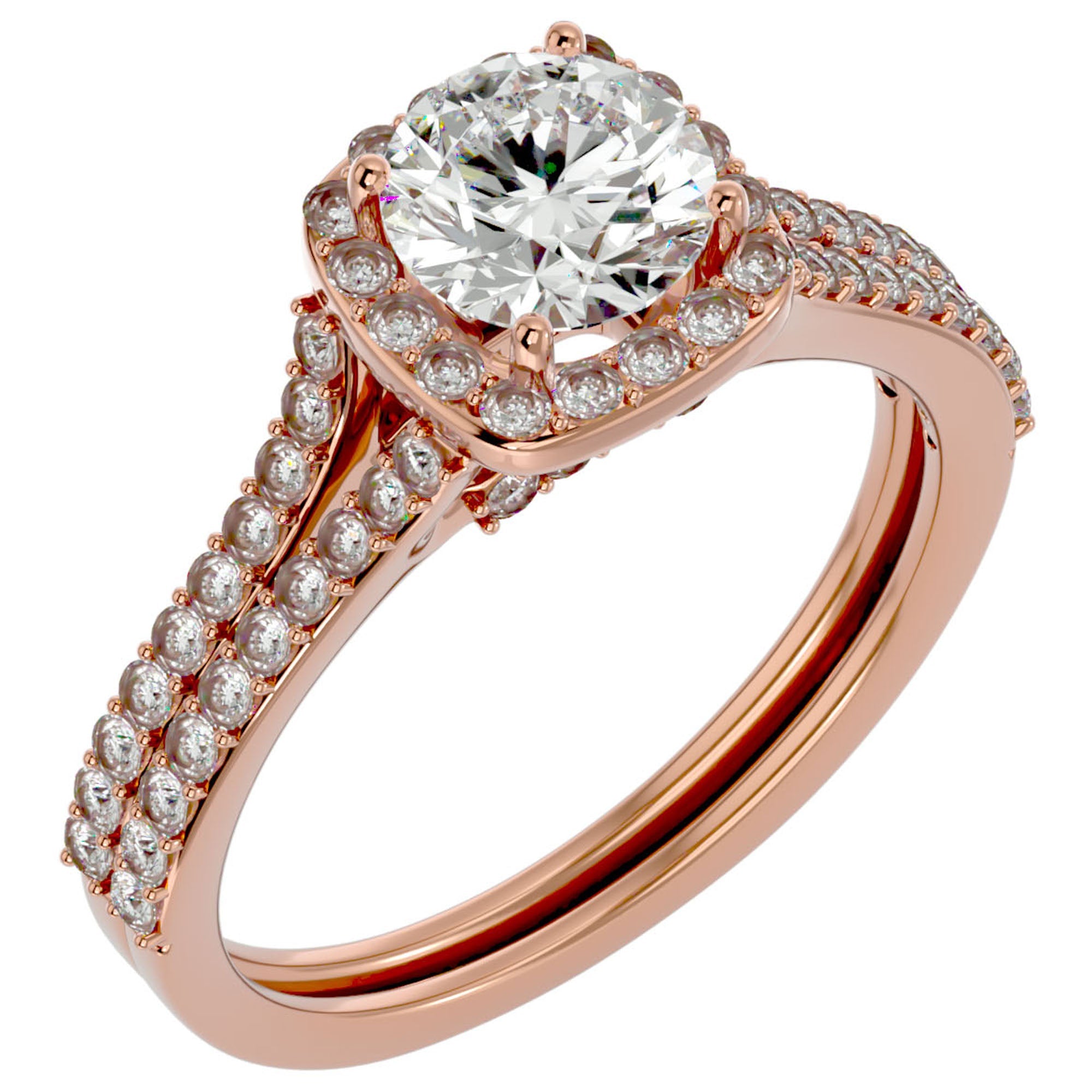 Inel De Logodnă Voile d'Ivoire din Aur 14k cu Moissanite Pavé de 1.78 ct din 14k Aur Roz - Castelo.ro