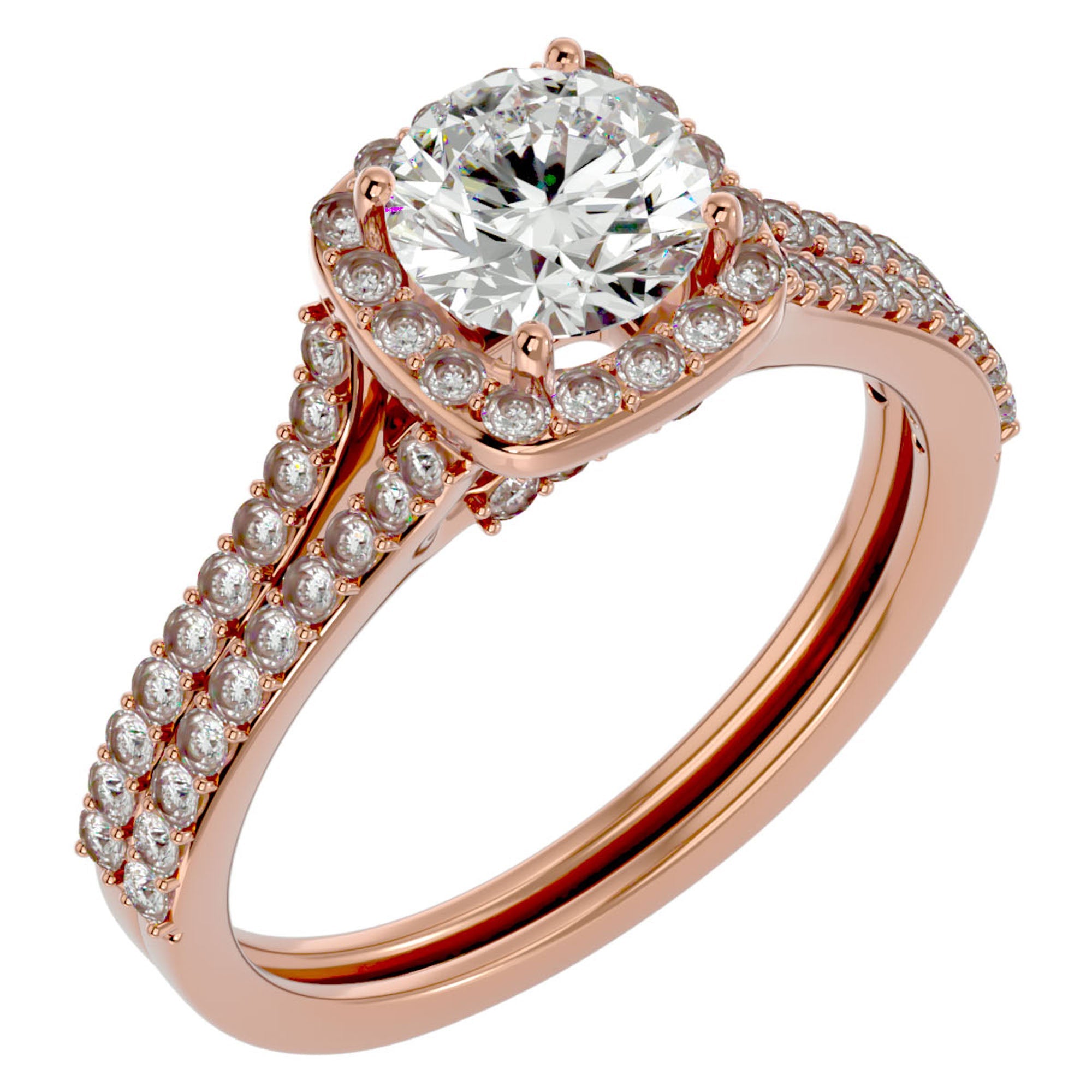 Inel de Logodnă cu Moissanite Halo Etern Pavé de 1.78 ct din 18k Aur Roz - Castelo.ro