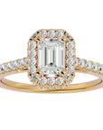 Inel din Aur 14k Cu Diamante Create în Laborator Tăietură Smarald si Halo de 1.44 ct din 14k Aur Galben - Castelo.ro