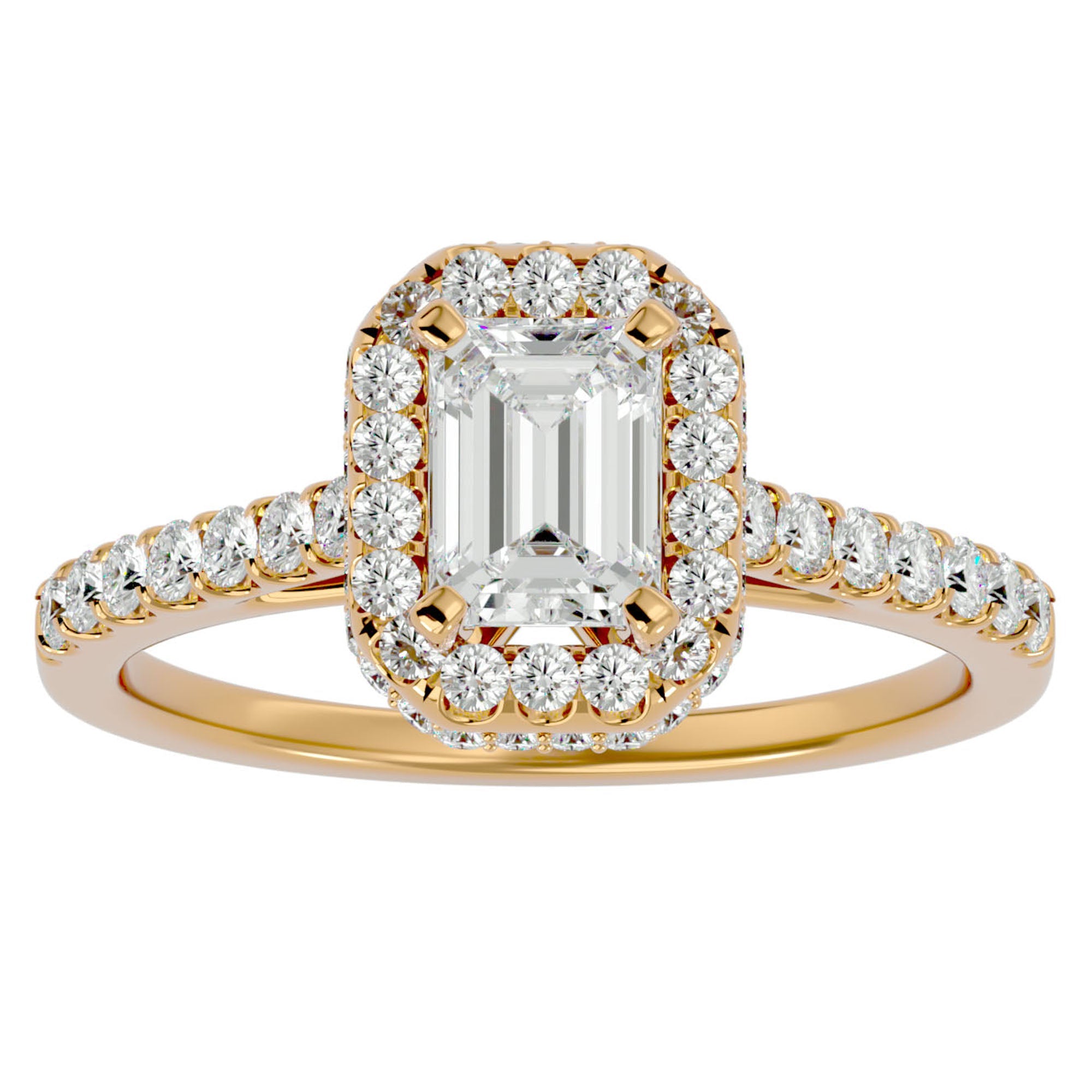 Inel din Aur 14k Cu Diamante Naturale Tăietură Smarald si Halo de 1.44 ct din 14k Aur Galben - Castelo.ro