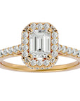 Inel din Aur 14k Cu Diamante Naturale Tăietură Smarald si Halo de 1.44 ct din 14k Aur Galben - Castelo.ro