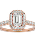 Inel din Aur 14k Cu Diamante Naturale Tăietură Smarald si Halo de 1.44 ct din 14k Aur Roz - Castelo.ro