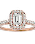 Inel din Aur 14k Cu Diamante Create în Laborator Tăietură Smarald si Halo de 1.44 ct din 14k Aur Roz - Castelo.ro
