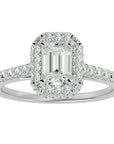 Inel din Aur 14k Cu Diamante Create în Laborator Tăietură Smarald si Halo de 1.44 ct din 14k Aur Alb - Castelo.ro