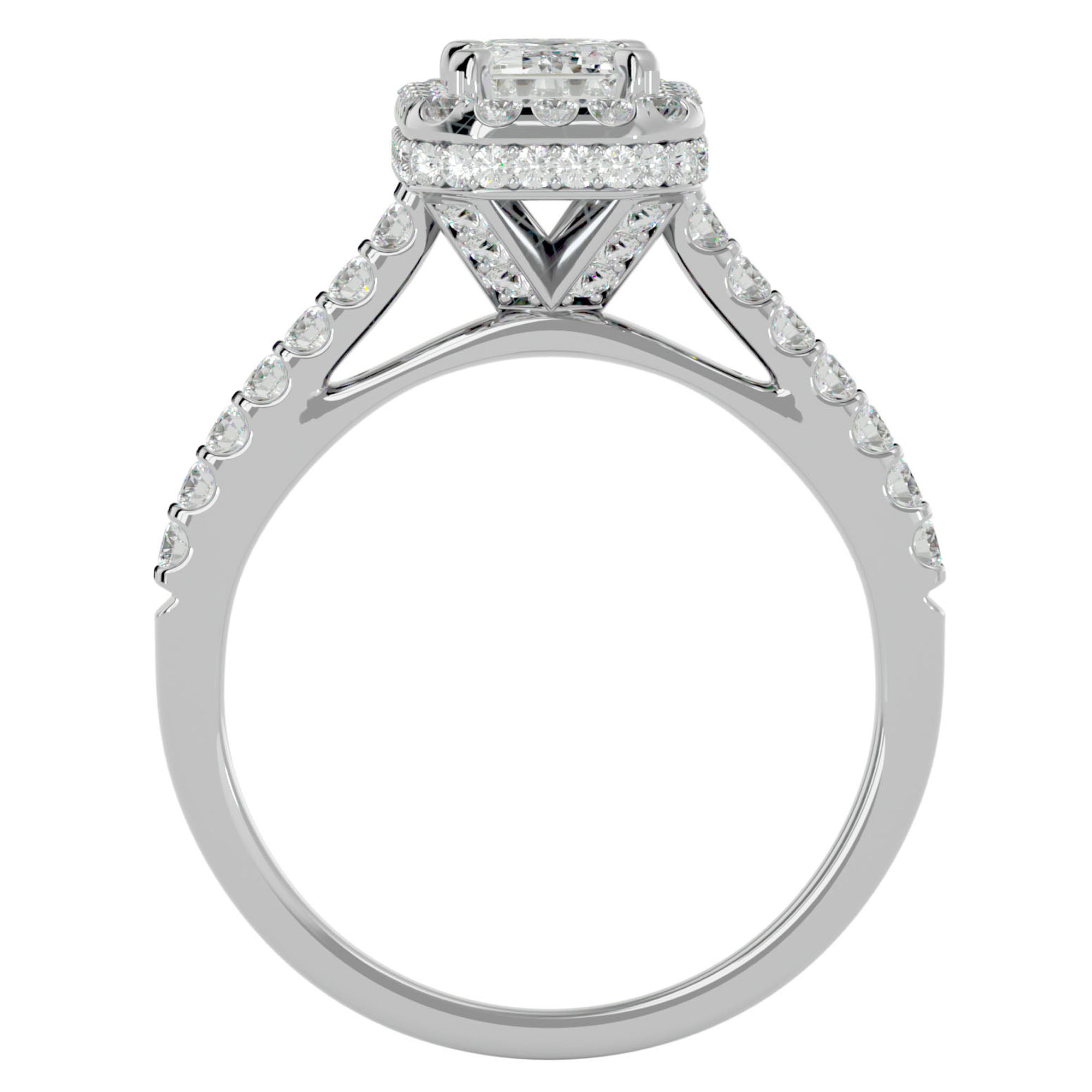 Inel Cu Diamante Naturale Tăietură Smarald si Halo de 1.44 ct din Platina - Castelo.ro