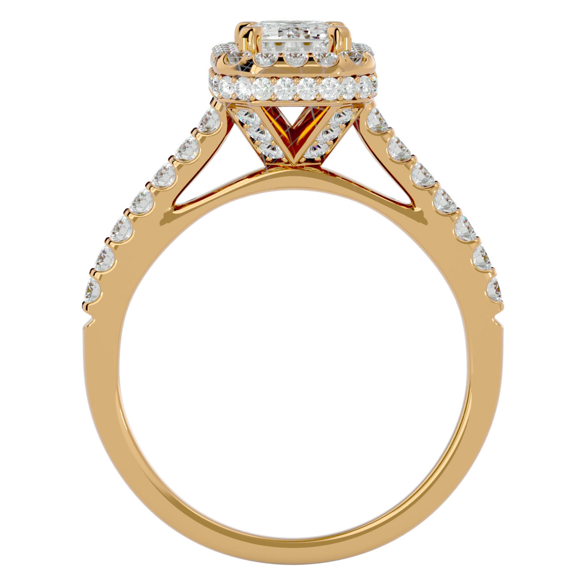 Inel din Aur 14k Cu Diamante Create în Laborator Tăietură Smarald si Halo de 1.44 ct din 14k Aur Galben - Castelo.ro