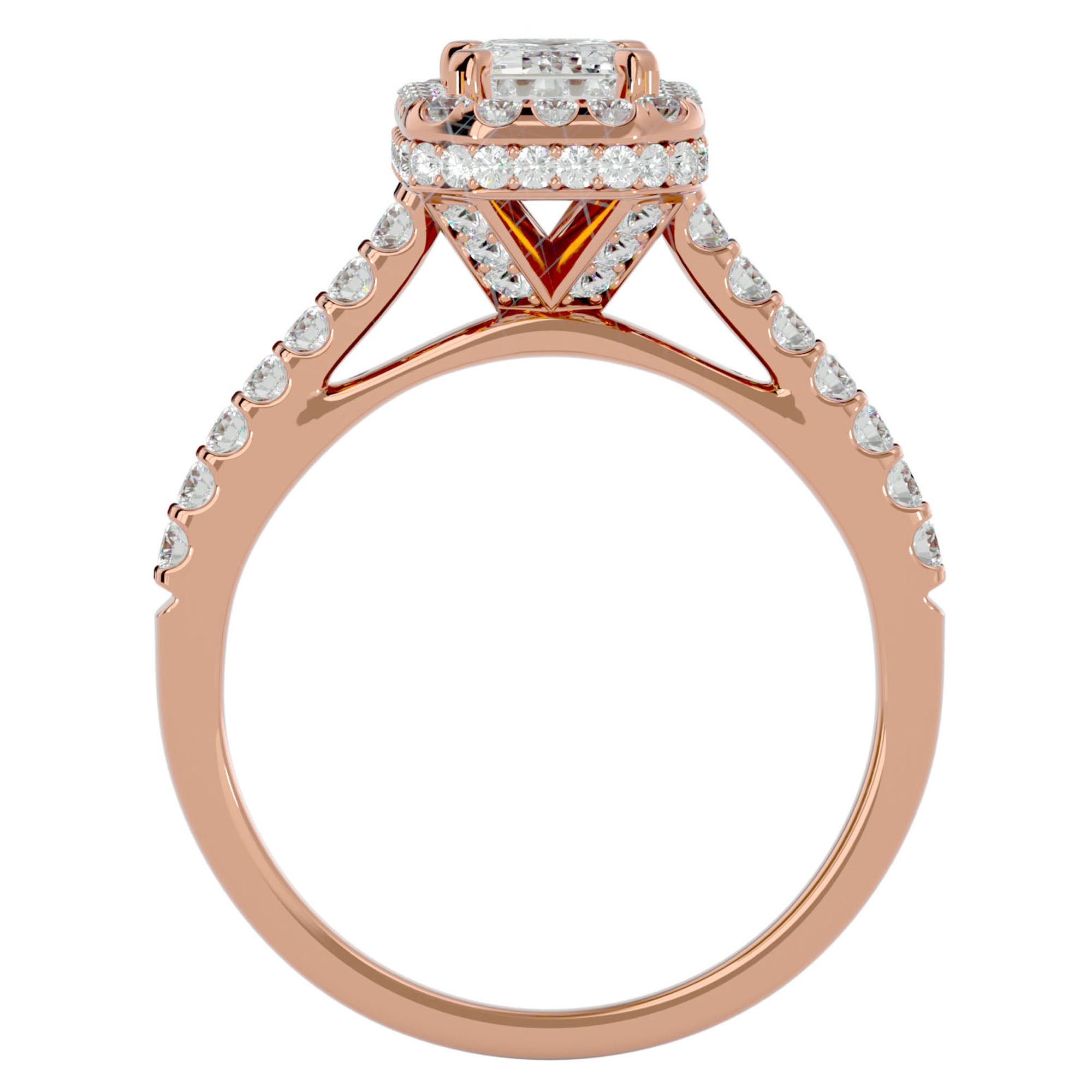 Inel din Aur 14k Cu Diamante Create în Laborator Tăietură Smarald si Halo de 1.44 ct din 14k Aur Roz - Castelo.ro