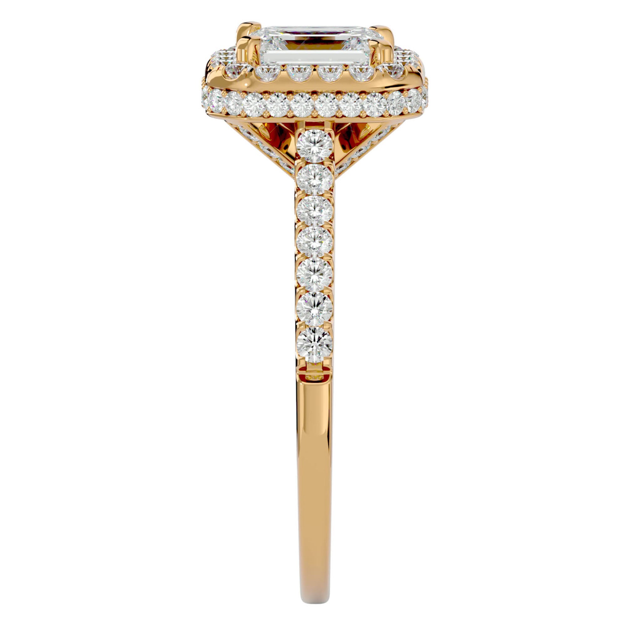 Inel din Aur 14k Cu Diamante Naturale Tăietură Smarald si Halo de 1.44 ct din 14k Aur Galben - Castelo.ro