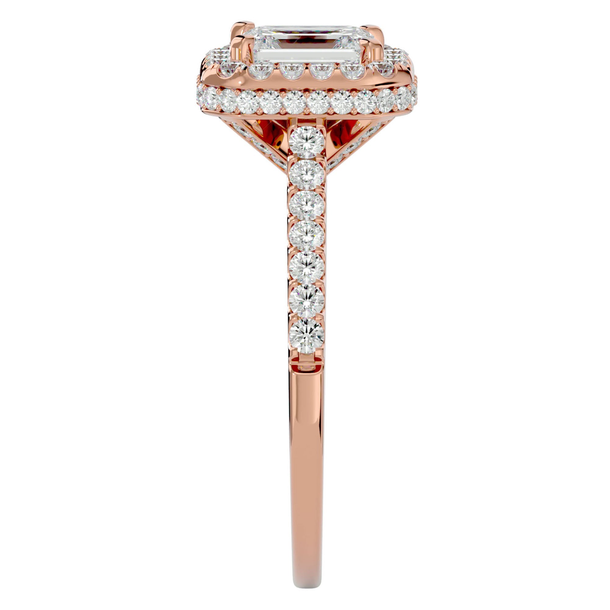 Inel din Aur 14k Cu Diamante Naturale Tăietură Smarald si Halo de 1.44 ct din 14k Aur Roz - Castelo.ro
