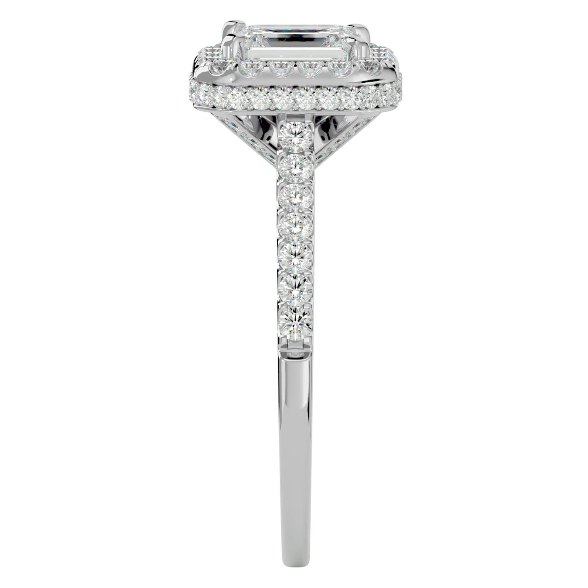 Inel Cu Diamante Naturale Tăietură Smarald si Halo de 1.44 ct din Platina - Castelo.ro