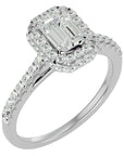 Inel din Aur 14k Cu Diamante Create în Laborator Tăietură Smarald si Halo de 1.44 ct din 14k Aur Alb - Castelo.ro
