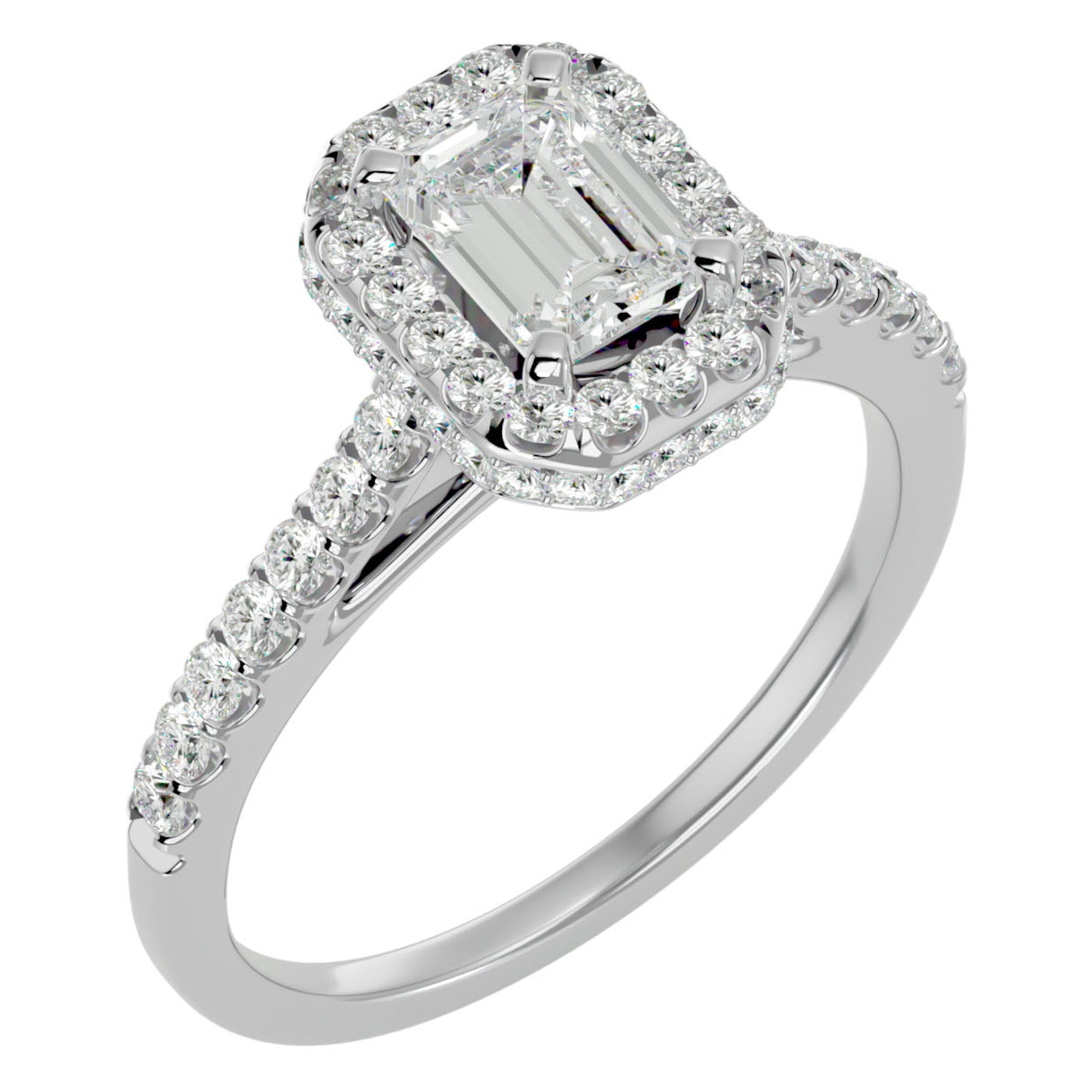 Inel Cu Diamante Naturale Tăietură Smarald si Halo de 1.44 ct din Platina - Castelo.ro
