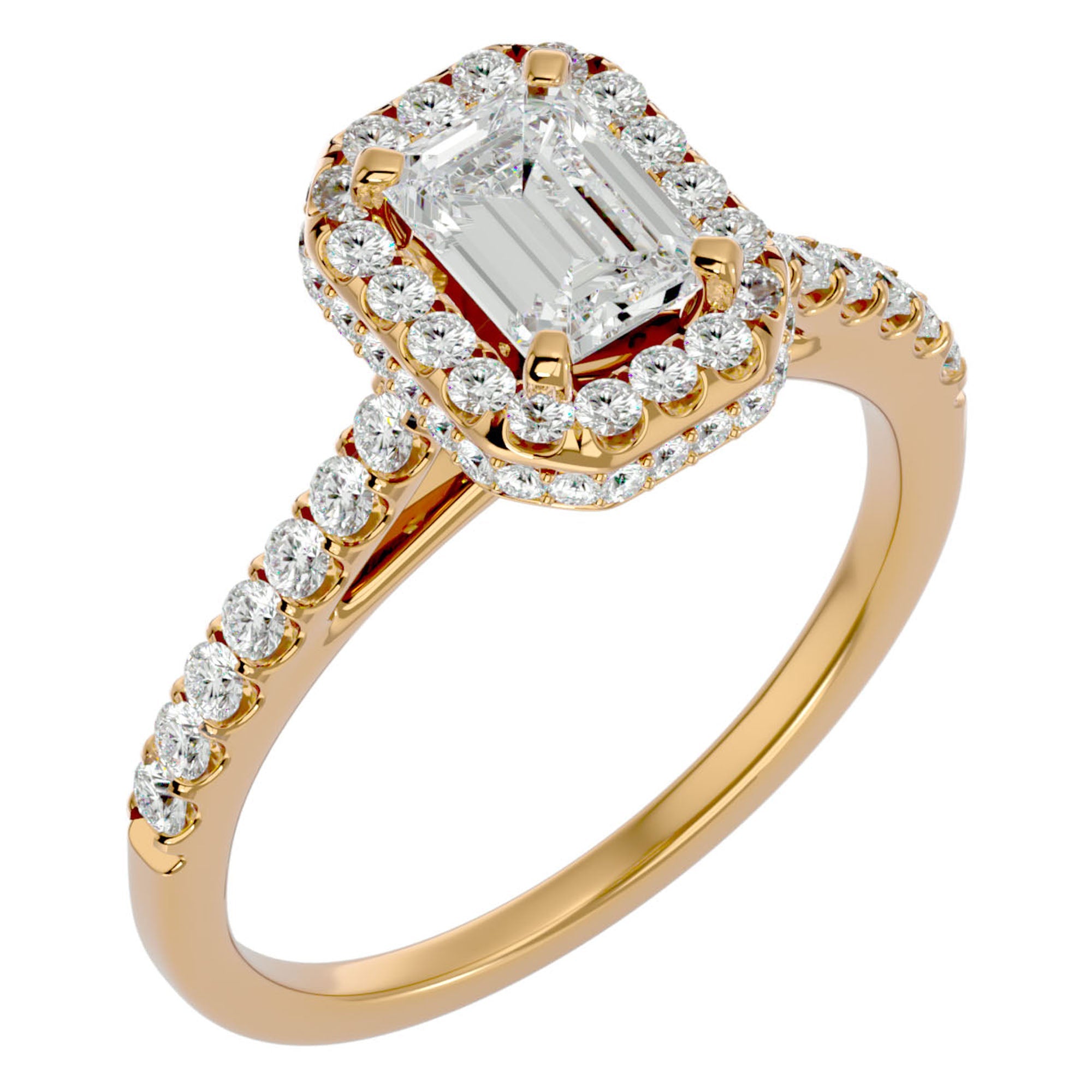 Inel din Aur 14k Cu Diamante Naturale Tăietură Smarald si Halo de 1.44 ct din 14k Aur Galben - Castelo.ro