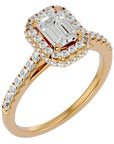 Inel din Aur 14k Cu Diamante Create în Laborator Tăietură Smarald si Halo de 1.44 ct din 14k Aur Galben - Castelo.ro