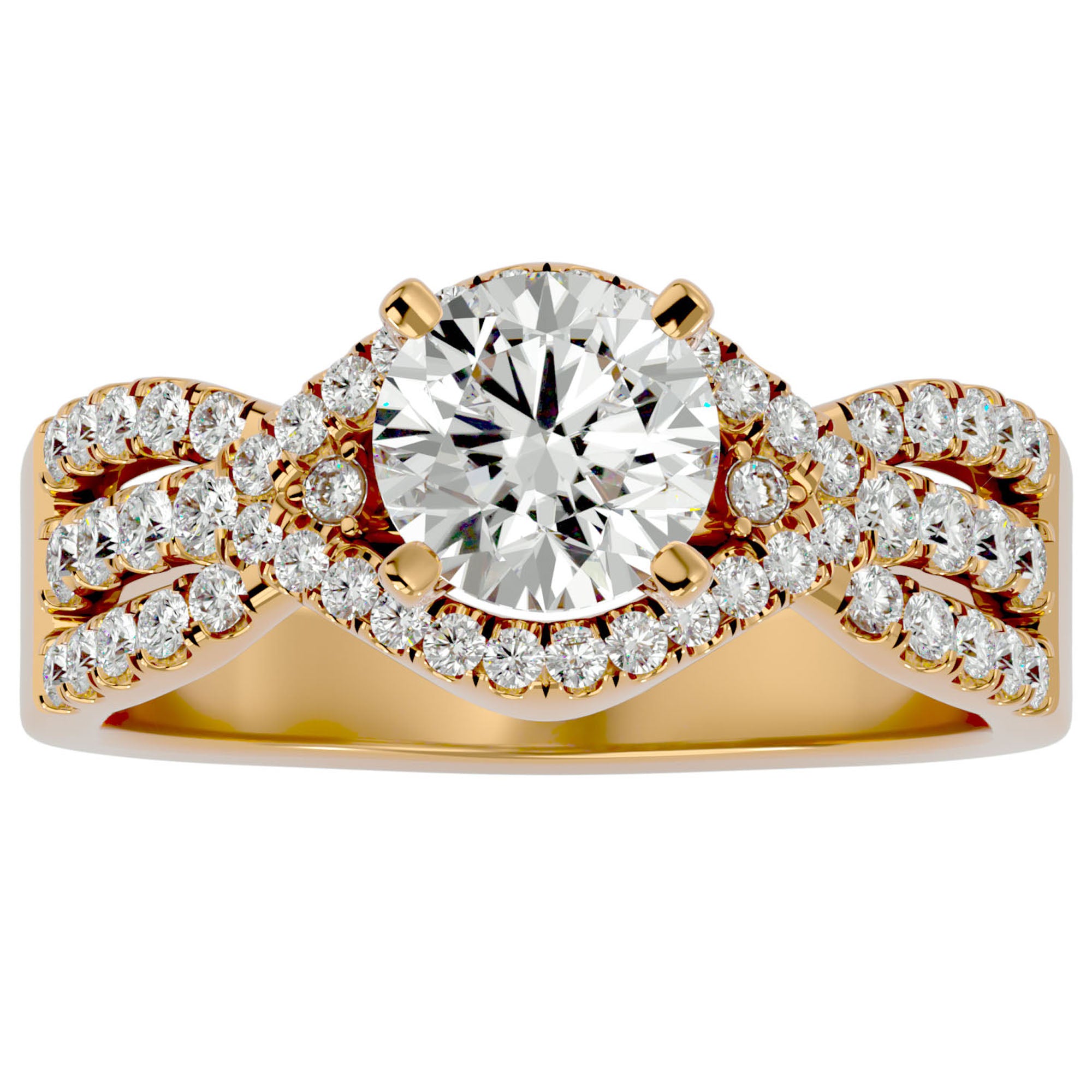 Inel De Logodnă Élixir de Vie cu Diamante Create în Laborator Pavé de 1.45 ct din 18k Aur Galben - Castelo.ro