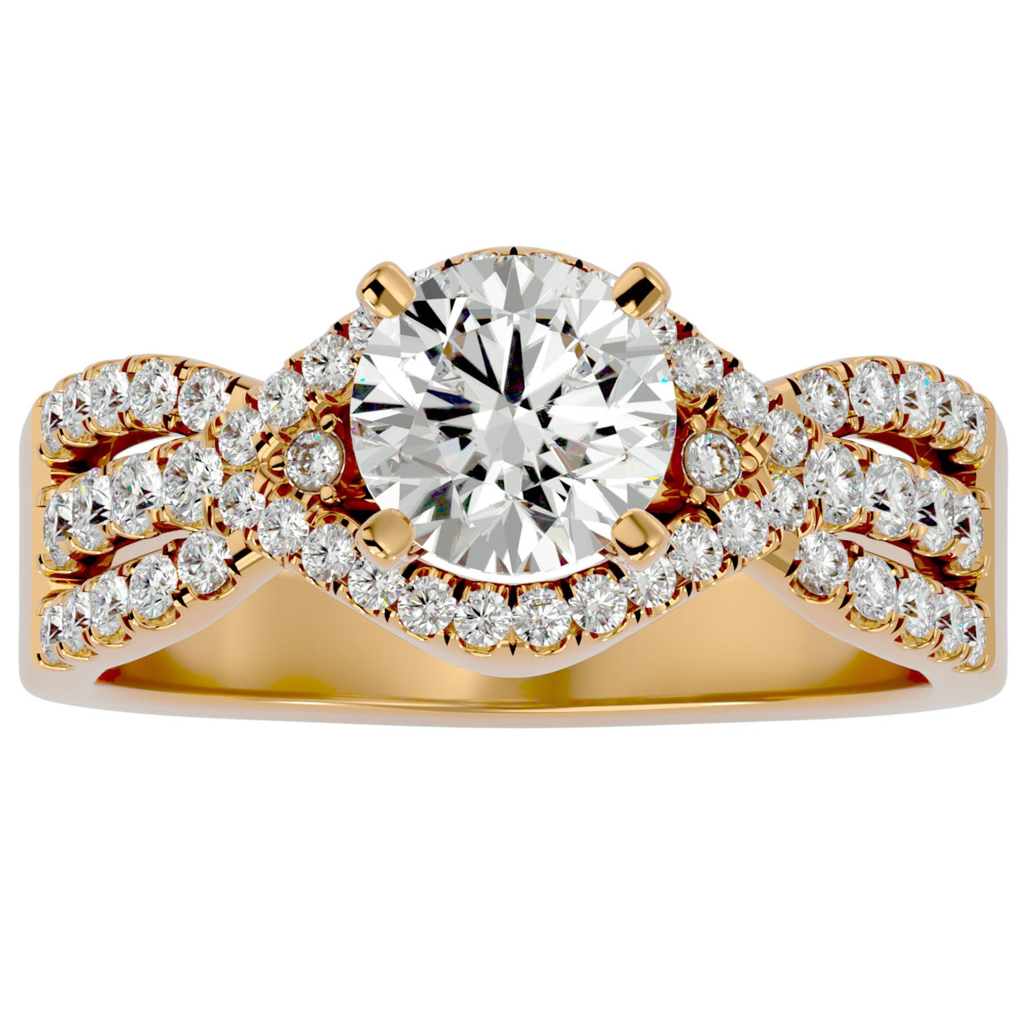 Inel De Logodnă Élixir de Vie din Aur 14k cu Diamante Create în Laborator Pavé de 1.45 ct din 14k Aur Galben - Castelo.ro