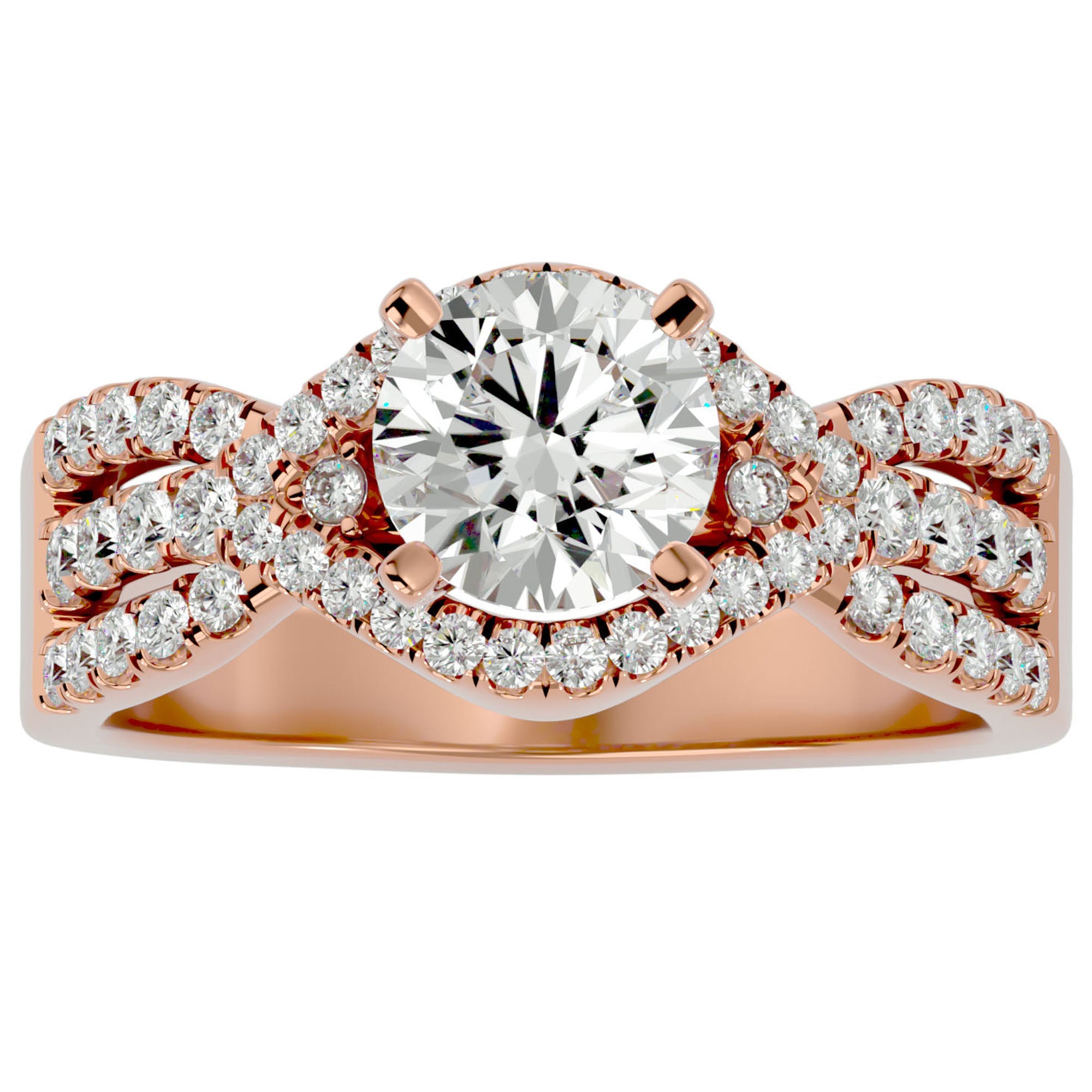 Inel De Logodnă Élixir de Vie din Aur 14k cu Diamante Create în Laborator Pavé de 1.45 ct din 14k Aur Roz - Castelo.ro
