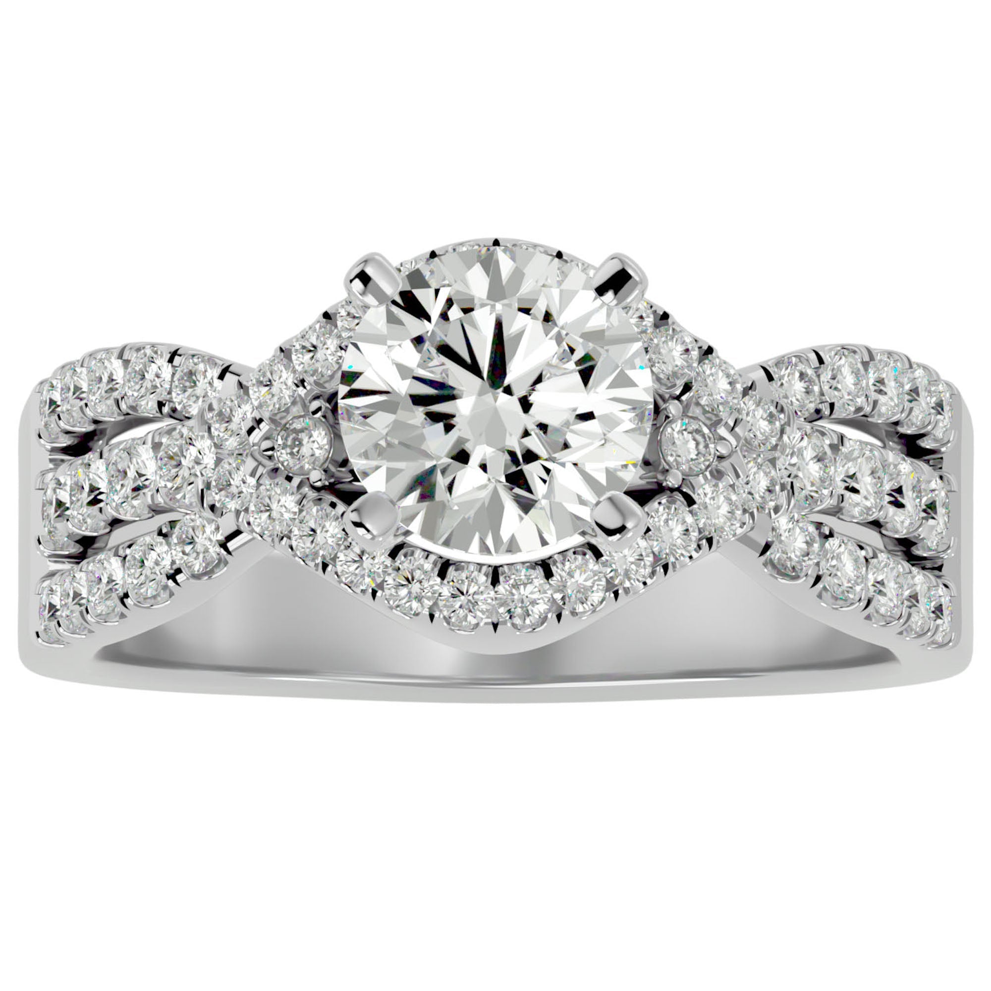 Inel De Logodnă Élixir de Vie din Aur 14k cu Diamante Create în Laborator Pavé de 1.45 ct din 14k Aur Alb - Castelo.ro