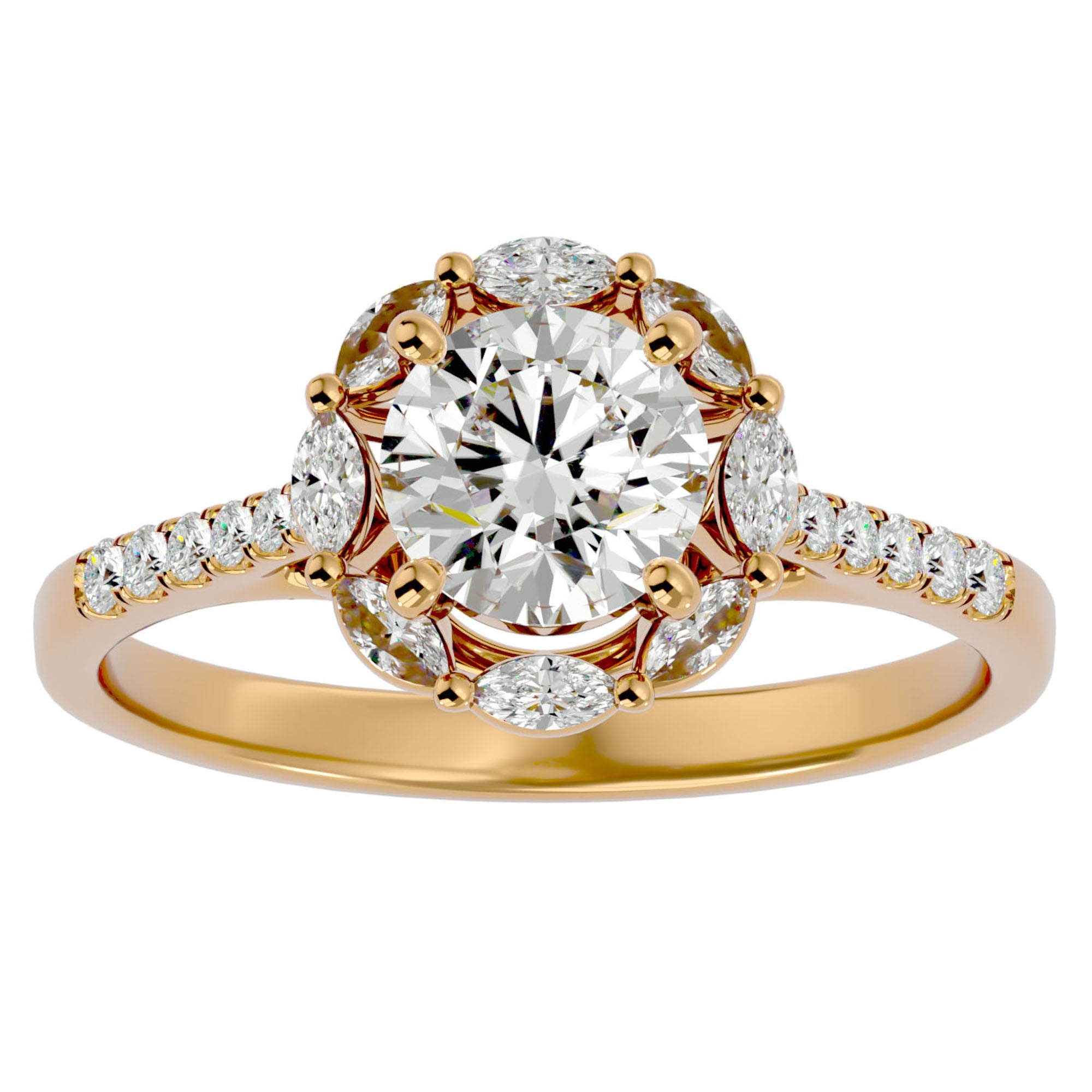 Inel de Logodnă din Aur 14k cu Diamante Create în Laborator Halo Etern Pavé de 1.34 ct din 14k Aur Galben - Castelo.ro