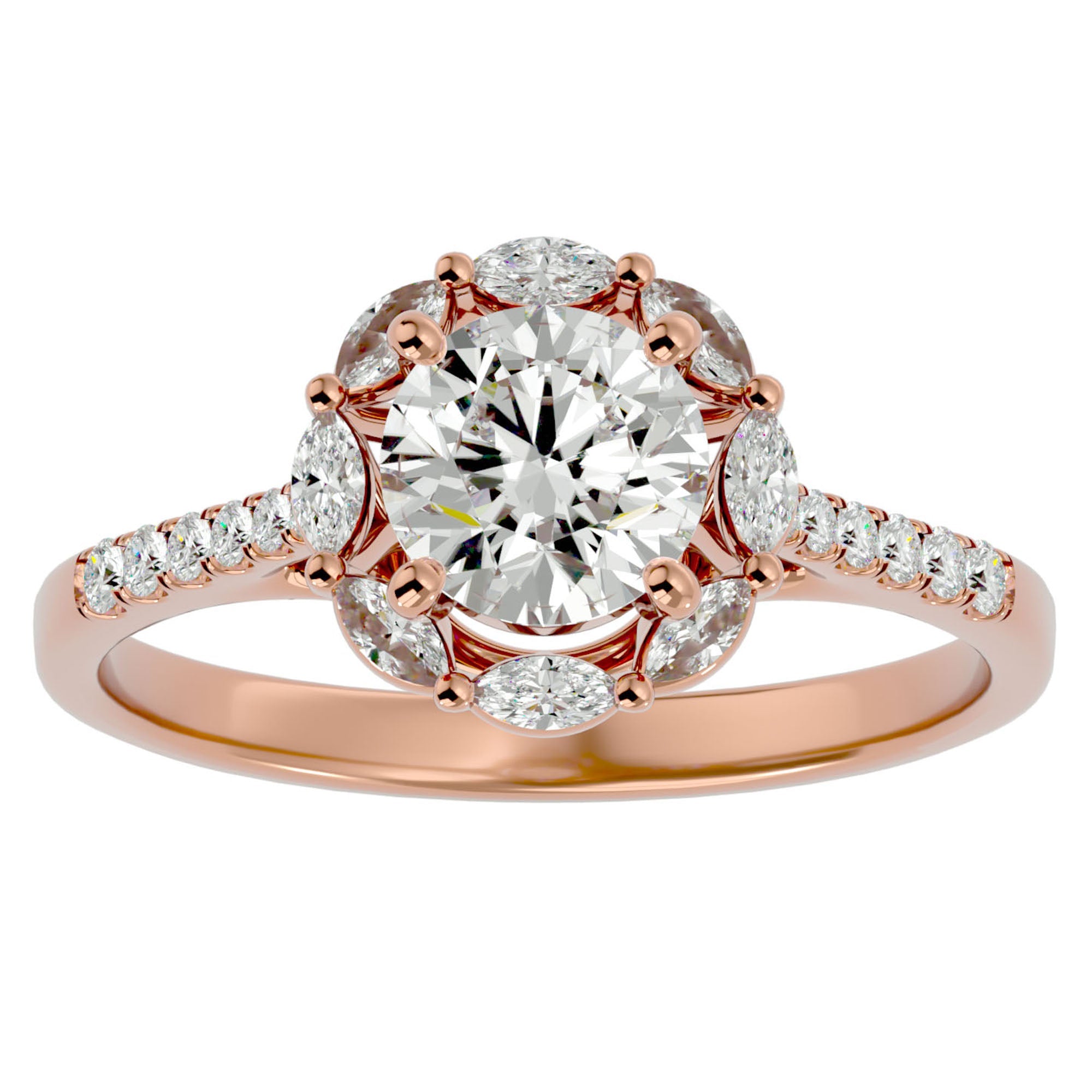 Inel de Logodnă cu Moissanite Halo Etern Pavé de 1.34 ct din 18k Aur Roz - Castelo.ro