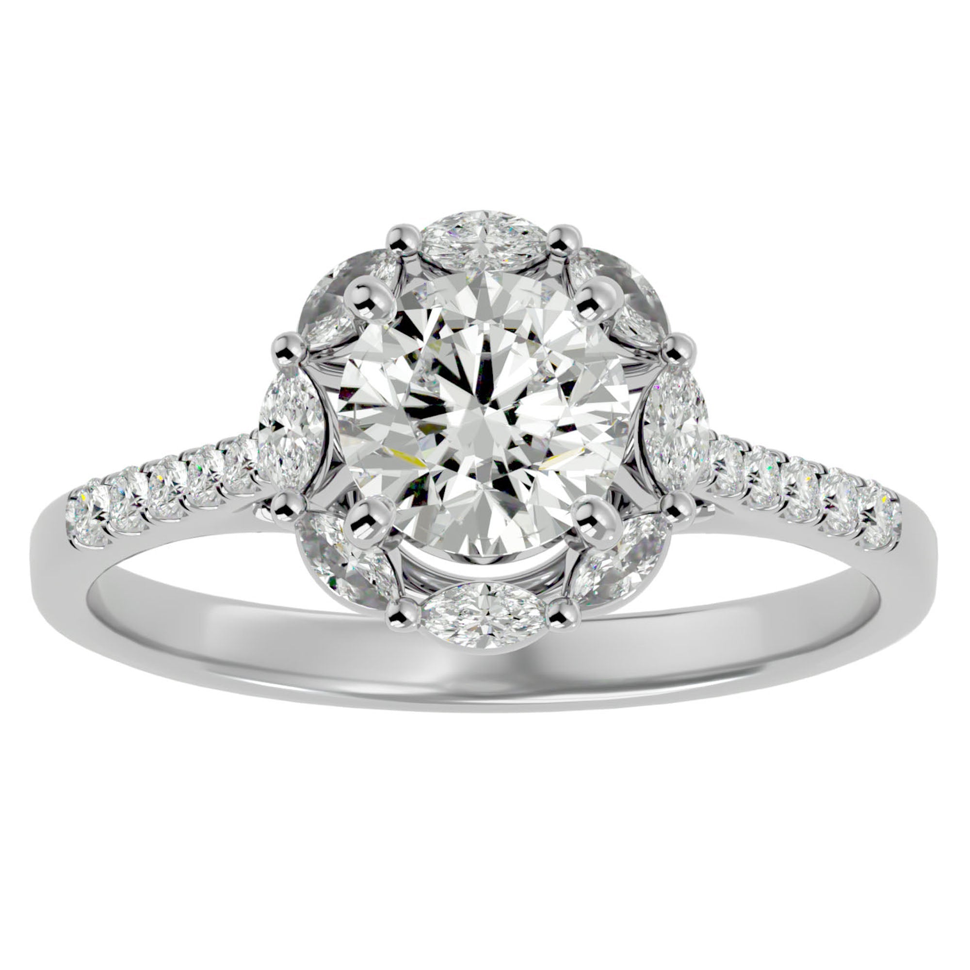 Inel de Logodnă din Aur 14k cu Diamante Create în Laborator Halo Etern Pavé de 1.34 ct din 14k Aur Alb - Castelo.ro