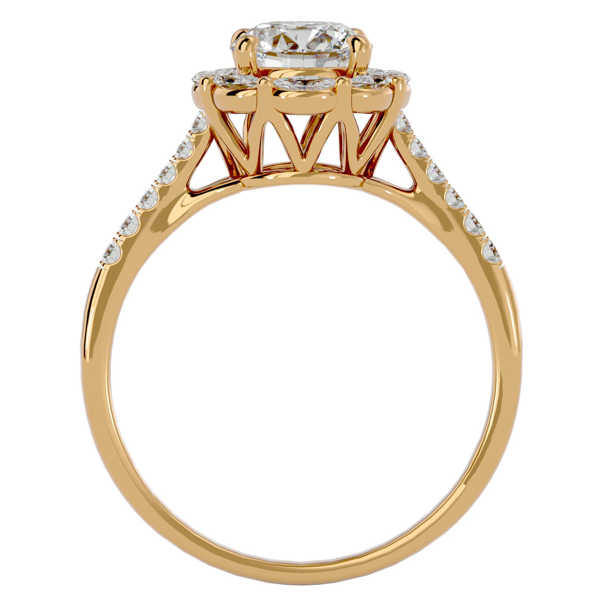 Inel de Logodnă cu Moissanite Halo Etern Pavé de 1.34 ct din 18k Aur Galben - Castelo.ro