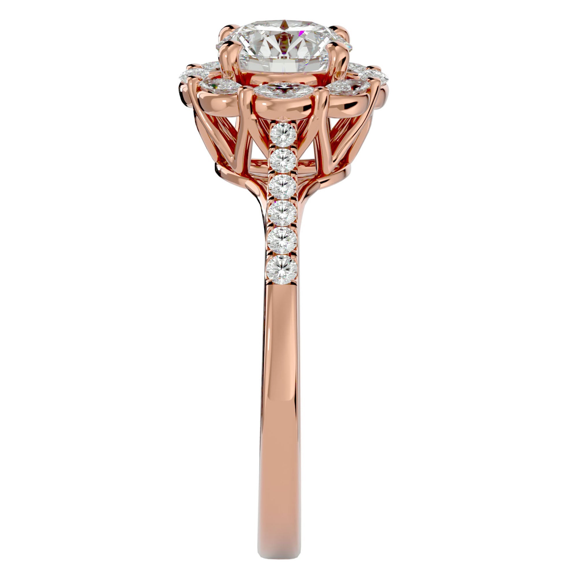Inel de Logodnă cu Moissanite Halo Etern Pavé de 1.34 ct din 18k Aur Roz - Castelo.ro