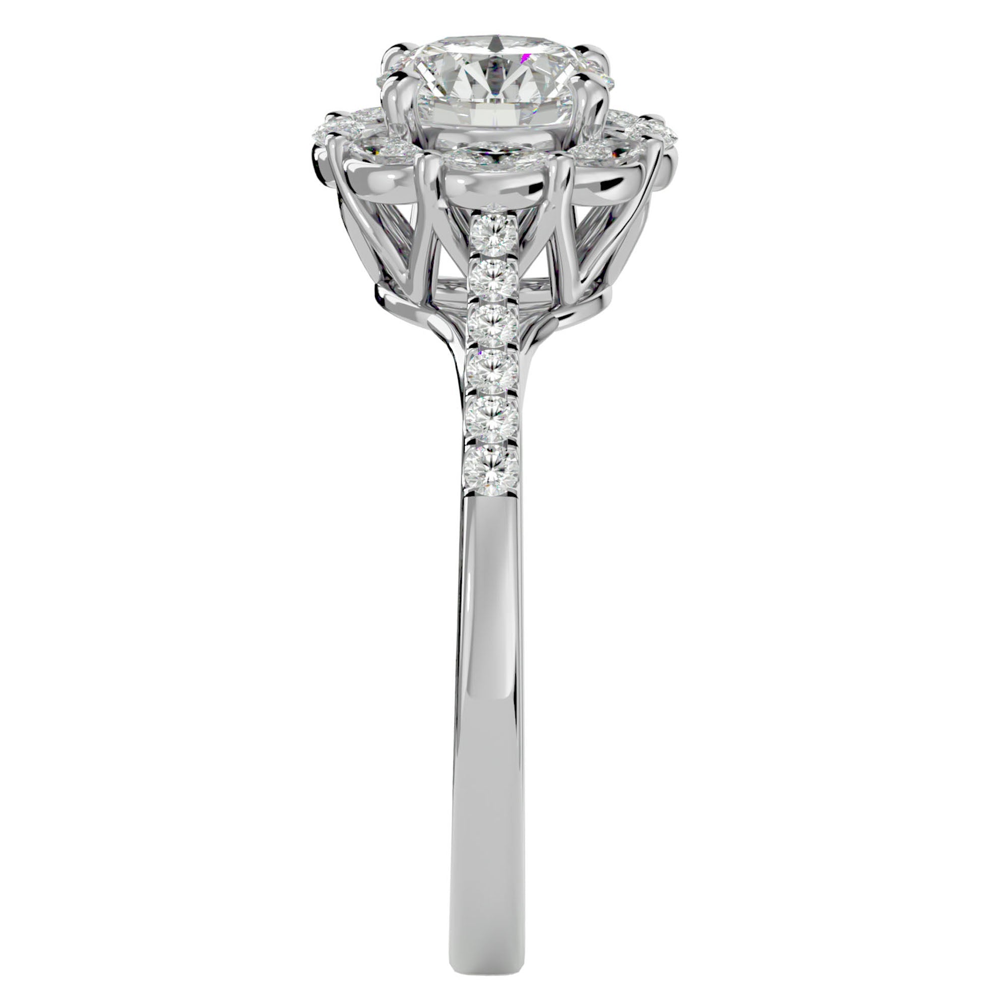 Inel de Logodnă din Aur 14k cu Diamante Create în Laborator Halo Etern Pavé de 1.34 ct din 14k Aur Alb - Castelo.ro