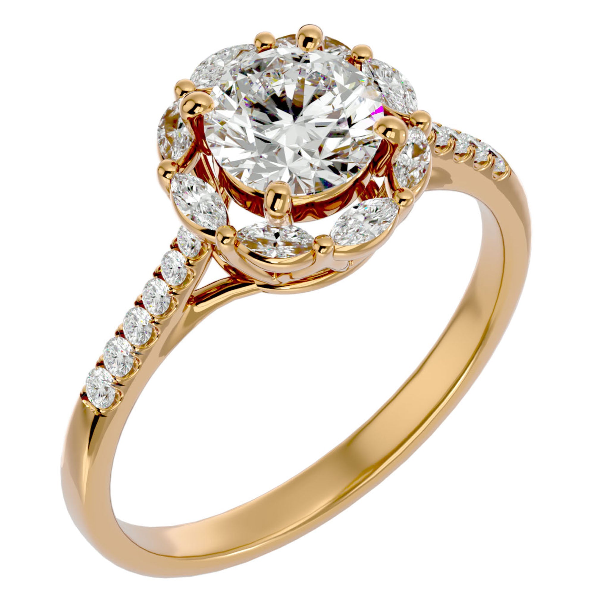 Inel de Logodnă din Aur 14k cu Diamante Create în Laborator Halo Etern Pavé de 1.34 ct din 14k Aur Galben - Castelo.ro