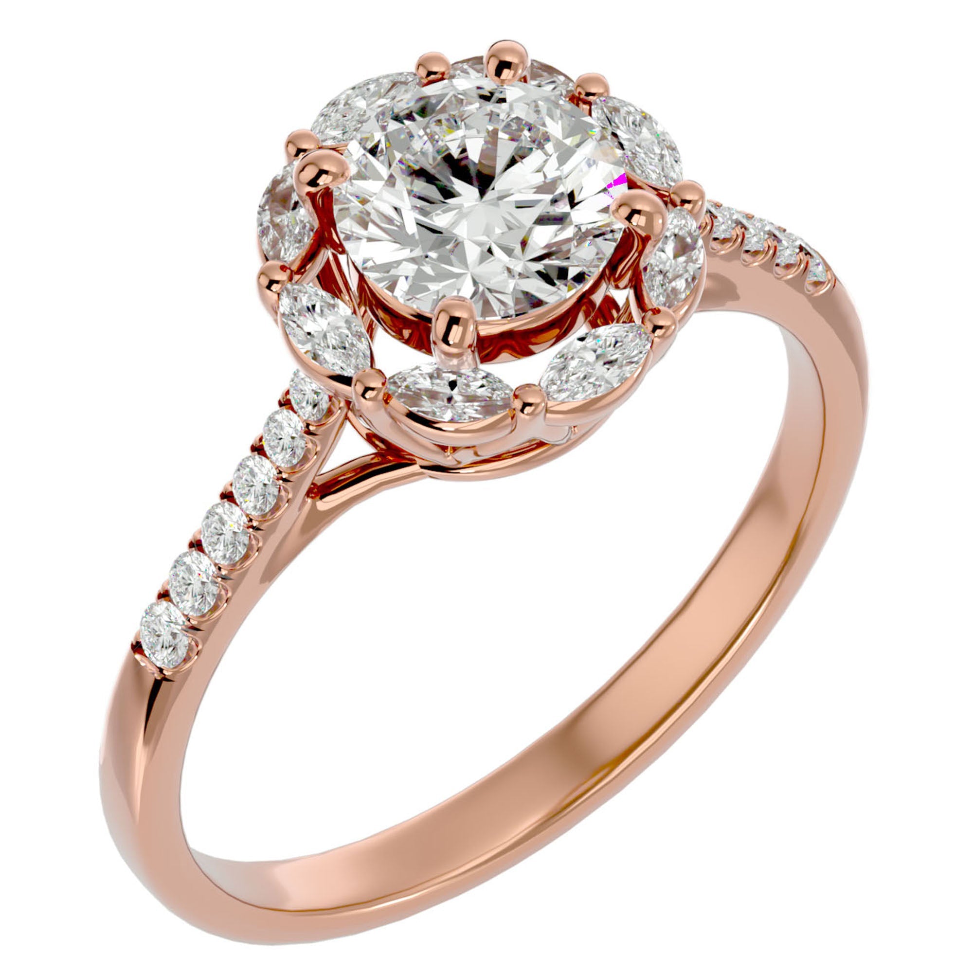 Inel de Logodnă cu Moissanite Halo Etern Pavé de 1.34 ct din 18k Aur Roz - Castelo.ro