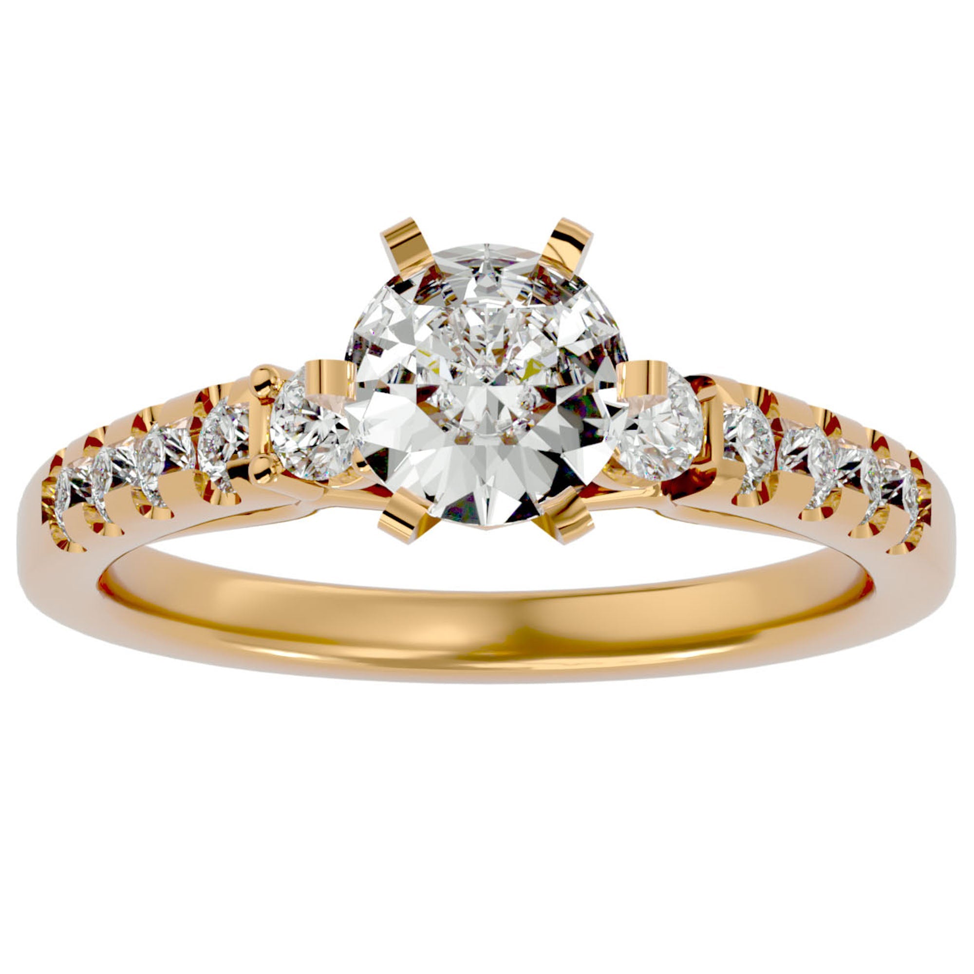 Inel De Logodnă Collier de Feuilles cu Diamante Naturale Pavé de 1.02 ct din 18k Aur Galben - Castelo.ro