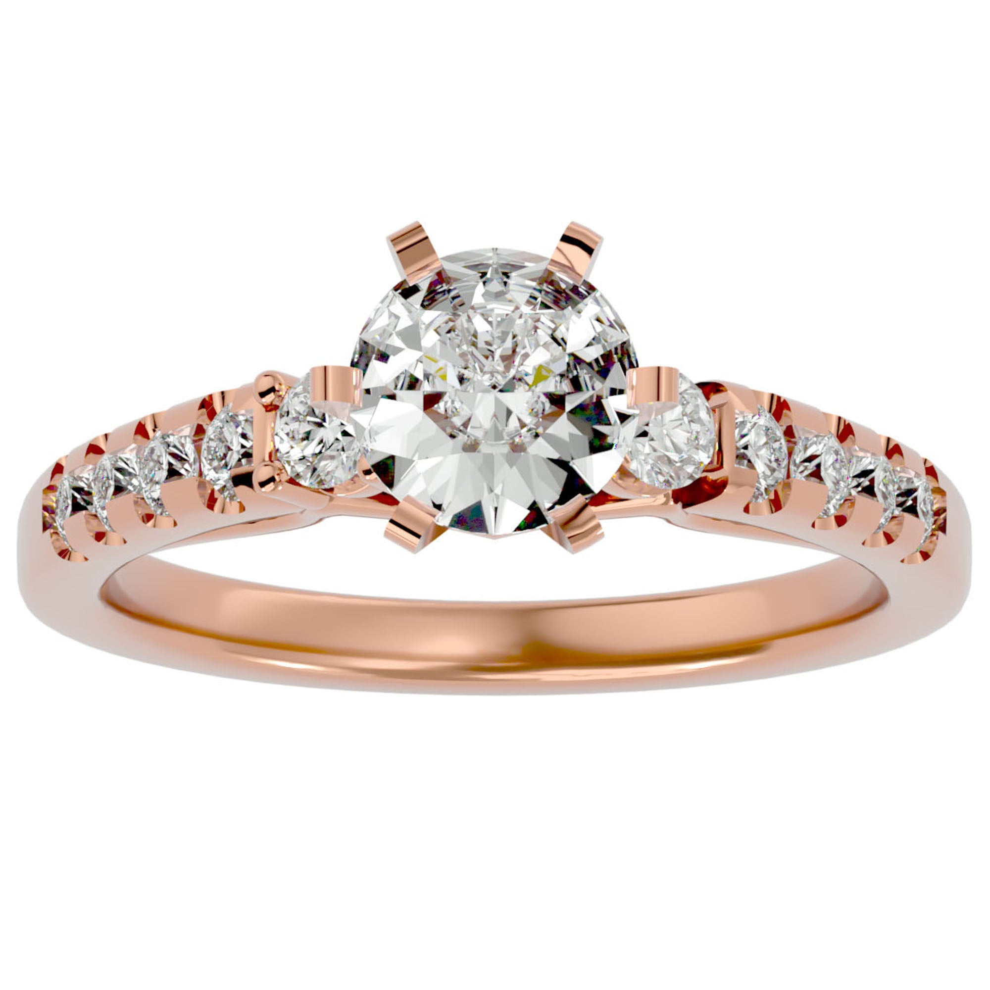 Inel De Logodnă Collier de Feuilles din Aur 14k cu Moissanite Pavé de 1.02 ct din 14k Aur Roz - Castelo.ro