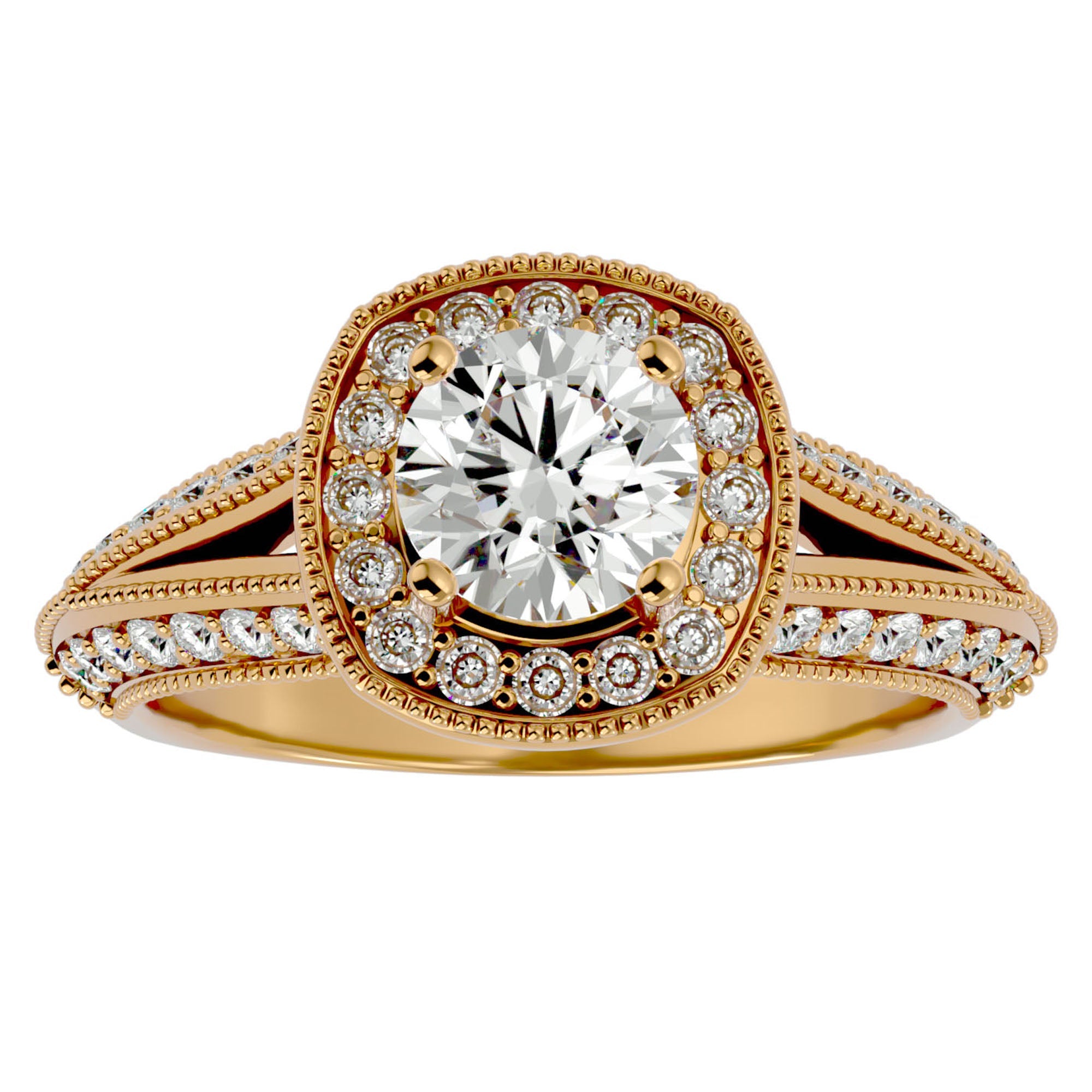 Inel de Logodnă din Aur 14k cu Moissanite Halo Duo Etern Pavé de 1.61 ct din 14k Aur Galben - Castelo.ro