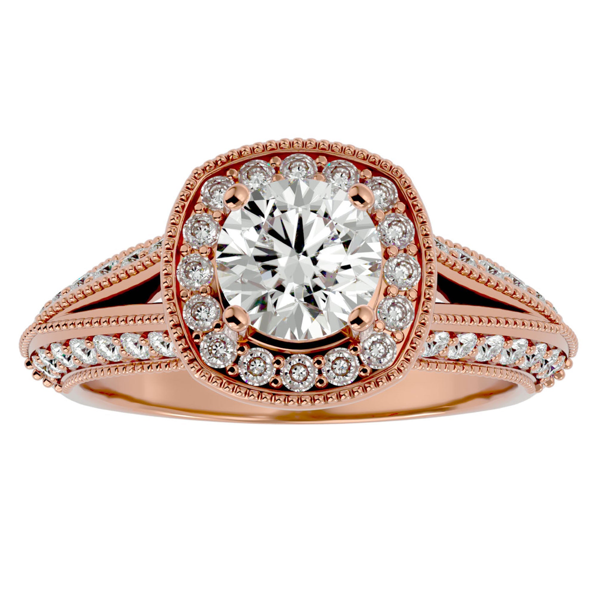 Inel de Logodnă din Aur 14k cu Diamante Naturale Halo Duo Etern Pavé de 1.61 ct din 14k Aur Roz - Castelo.ro