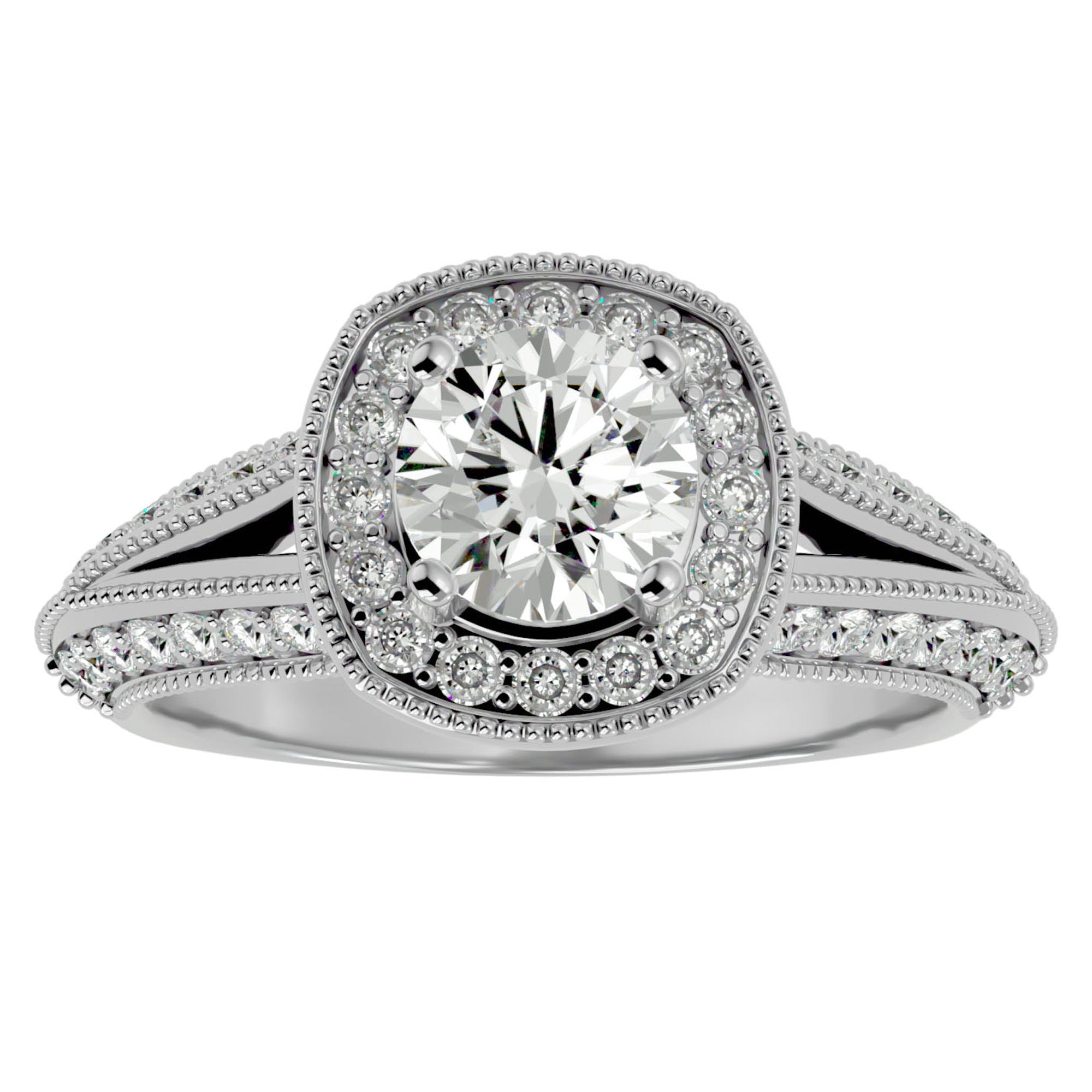Inel de Logodnă din Aur 14k cu Diamante Create în Laborator Halo Duo Etern Pavé de 1.61 ct din 14k Aur Alb - Castelo.ro