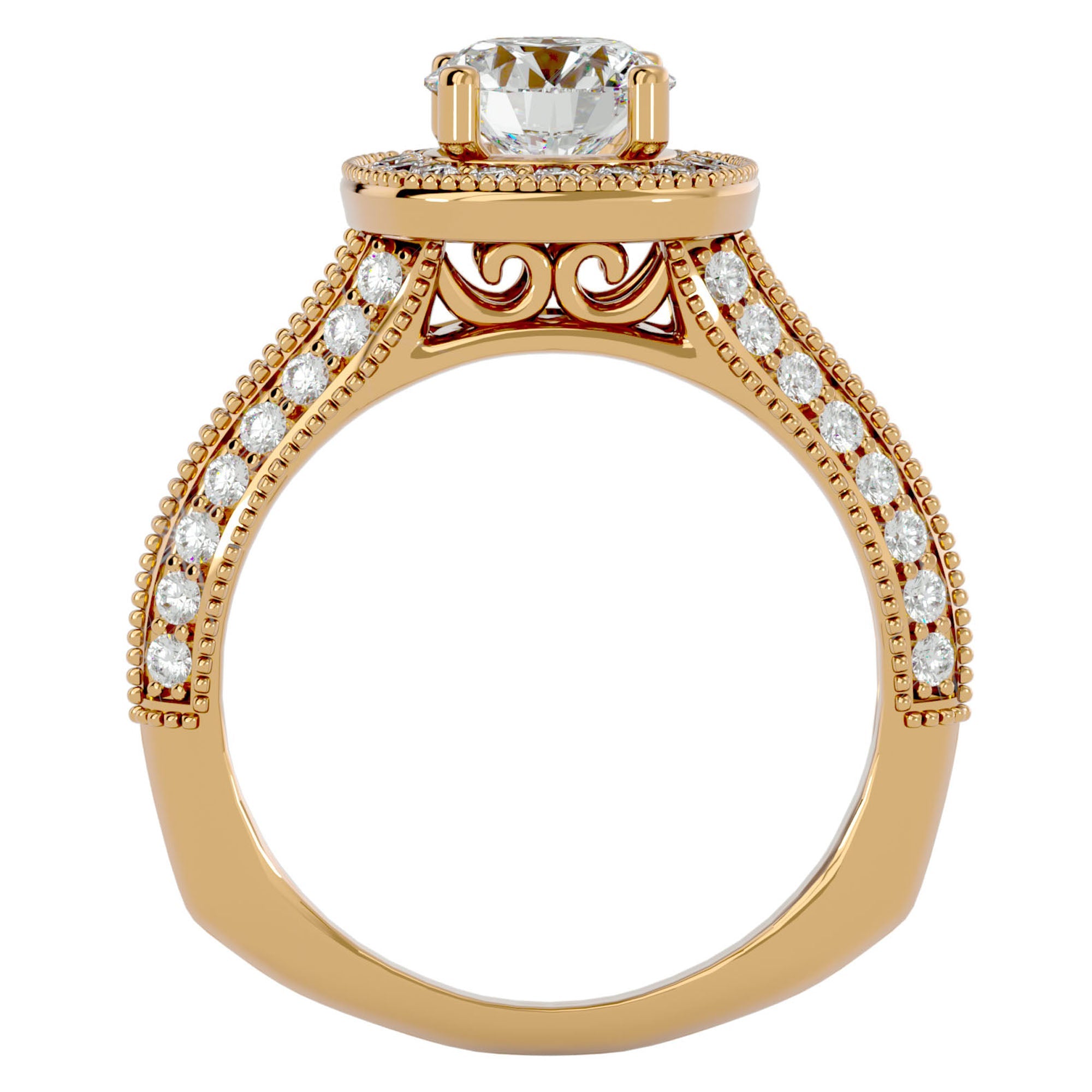 Inel de Logodnă din Aur 14k cu Diamante Create în Laborator Halo Duo Etern Pavé de 1.61 ct din 14k Aur Galben - Castelo.ro