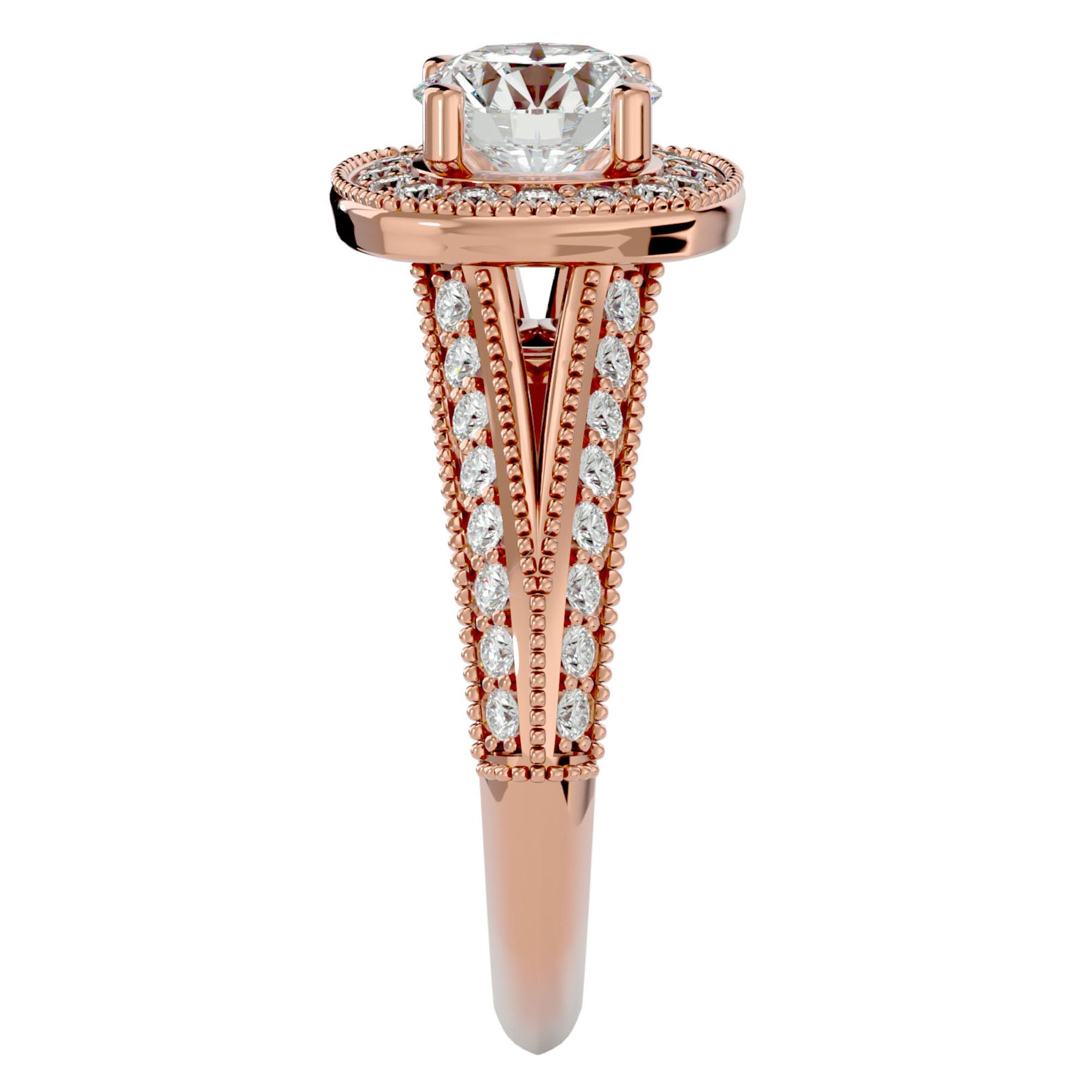 Inel de Logodnă din Aur 14k cu Diamante Create în Laborator Halo Duo Etern Pavé de 1.61 ct din 14k Aur Roz - Castelo.ro