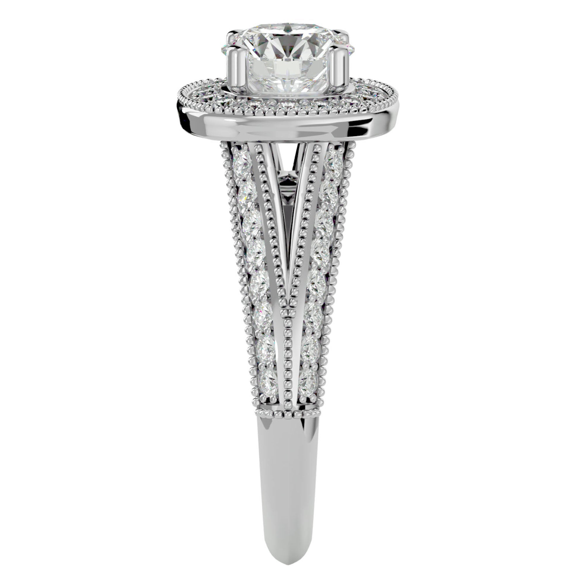Inel de Logodnă din Aur 14k cu Diamante Create în Laborator Halo Duo Etern Pavé de 1.61 ct din 14k Aur Alb - Castelo.ro