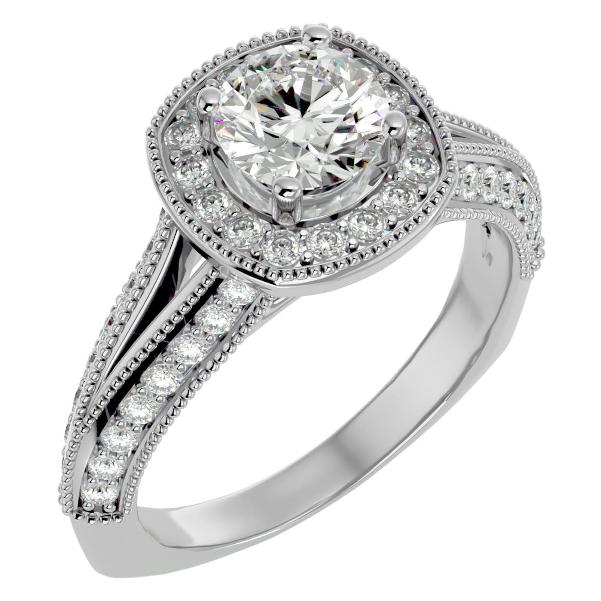 Inel de Logodnă cu Moissanite Halo Duo Etern Pavé de 1.61 ct din Platina - Castelo.ro