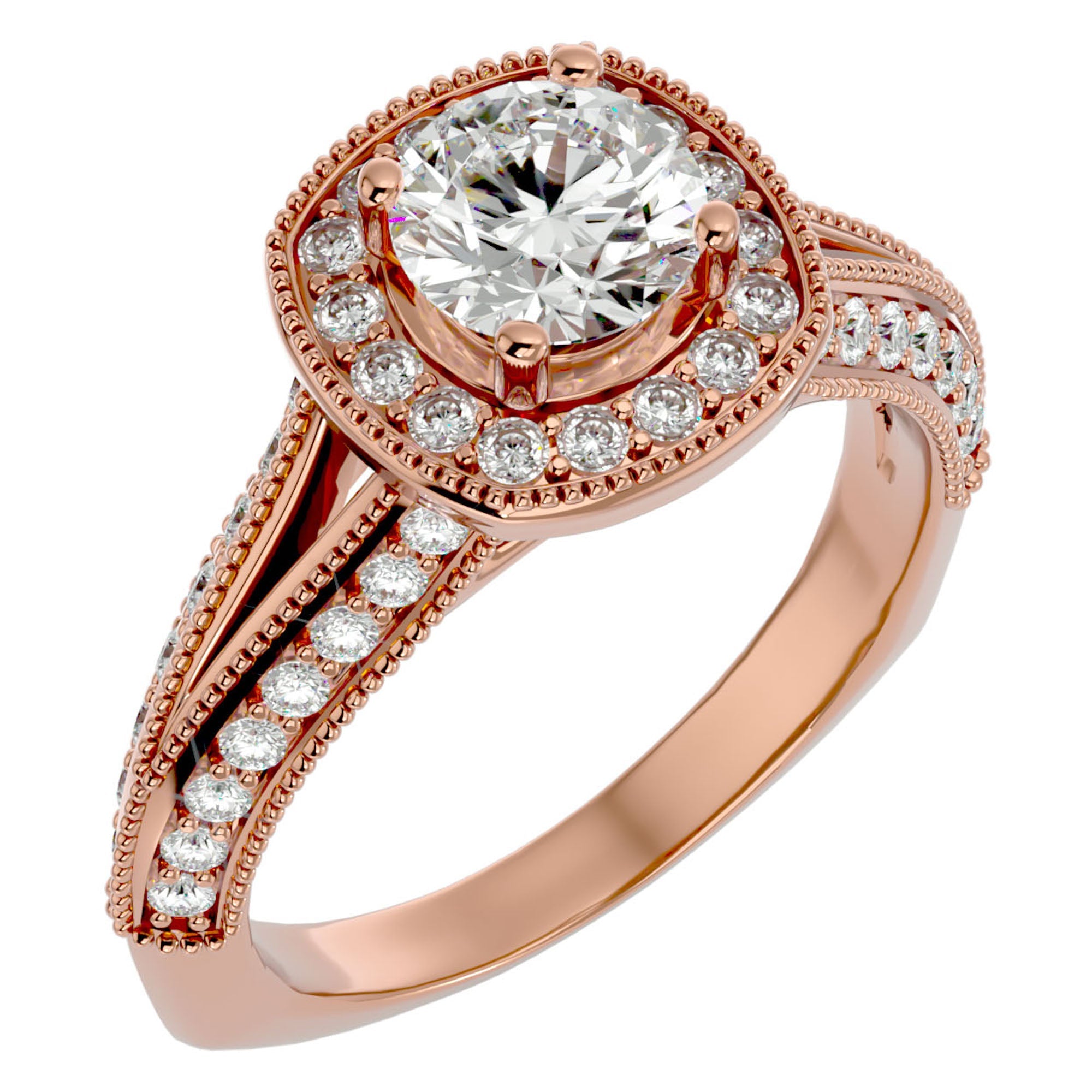 Inel de Logodnă din Aur 14k cu Diamante Create în Laborator Halo Duo Etern Pavé de 1.61 ct din 14k Aur Roz - Castelo.ro