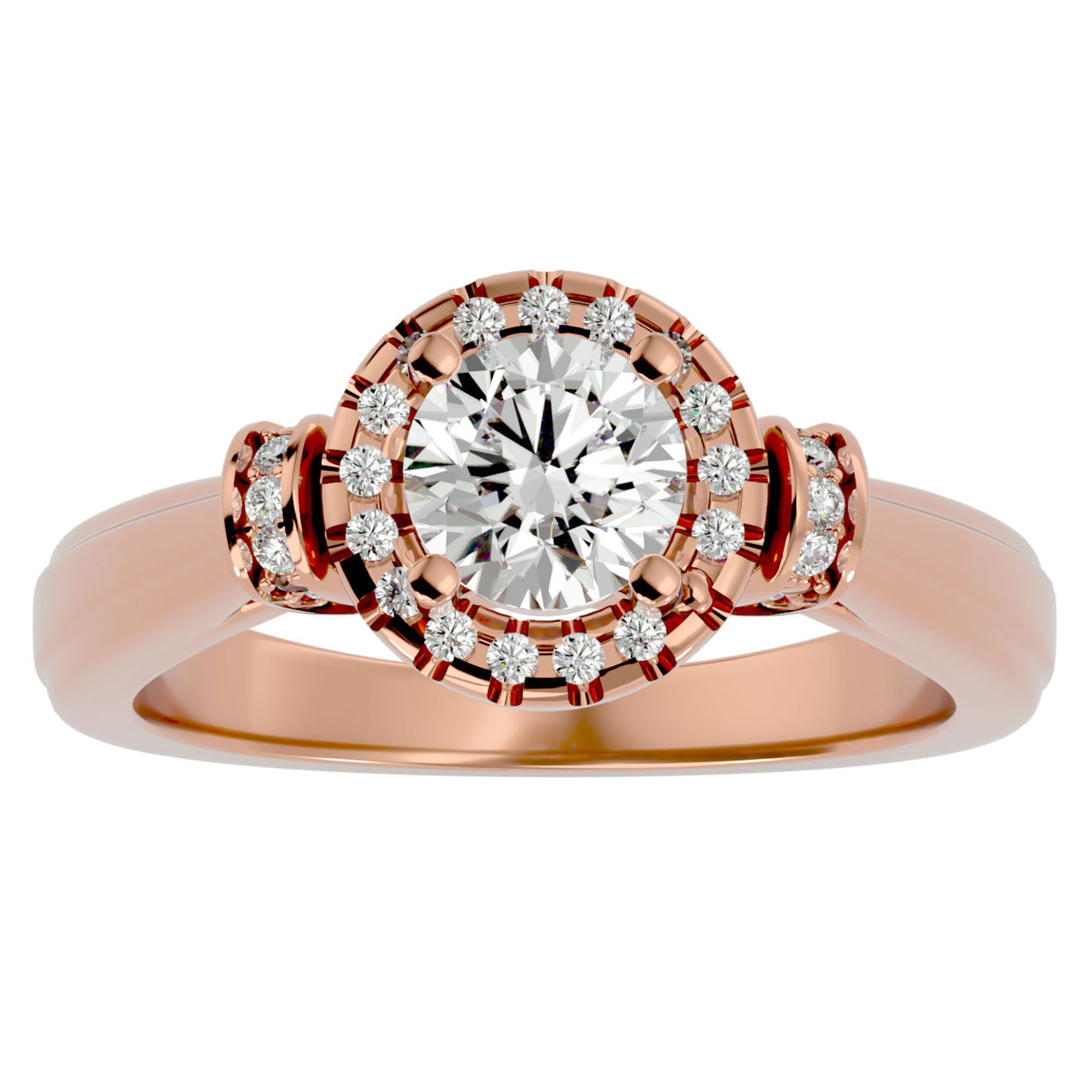 Inel de Logodnă cu Moissanite Halo Duo Etern de 1.00 ct din 18k Aur Roz - Castelo.ro