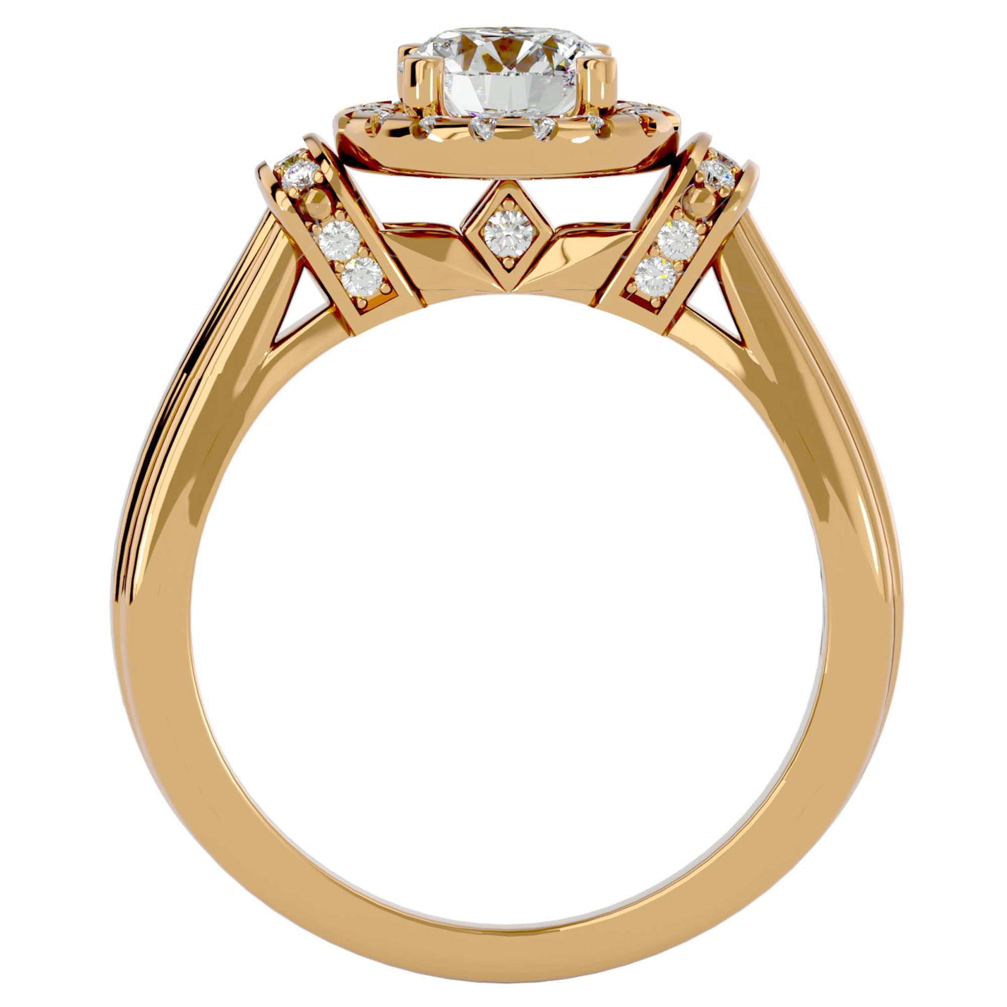 Inel de Logodnă cu Moissanite Halo Duo Etern de 1.00 ct din 18k Aur Galben - Castelo.ro